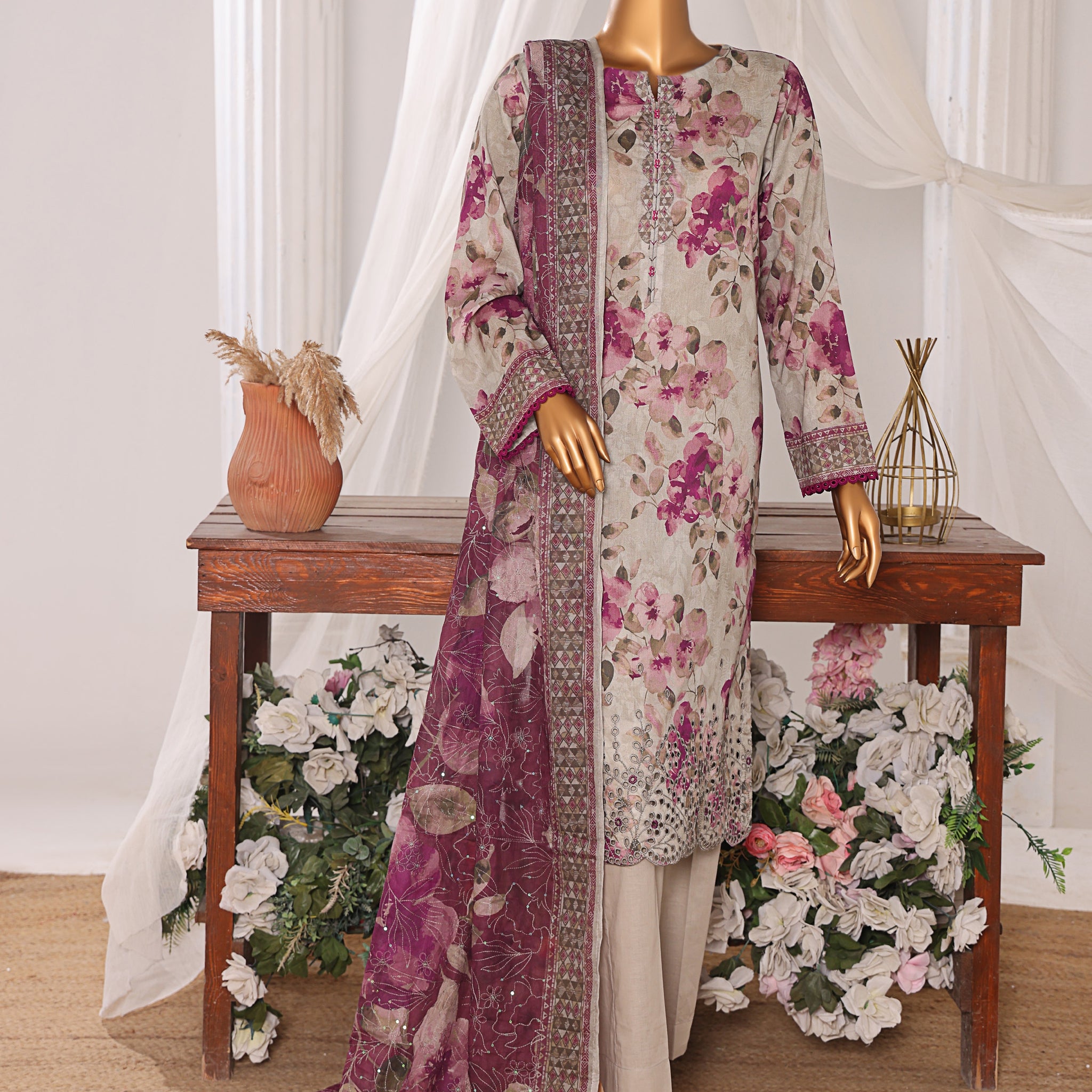 HZ Textile Unstitched Elite EMBROIDERED Collection'25 D-02