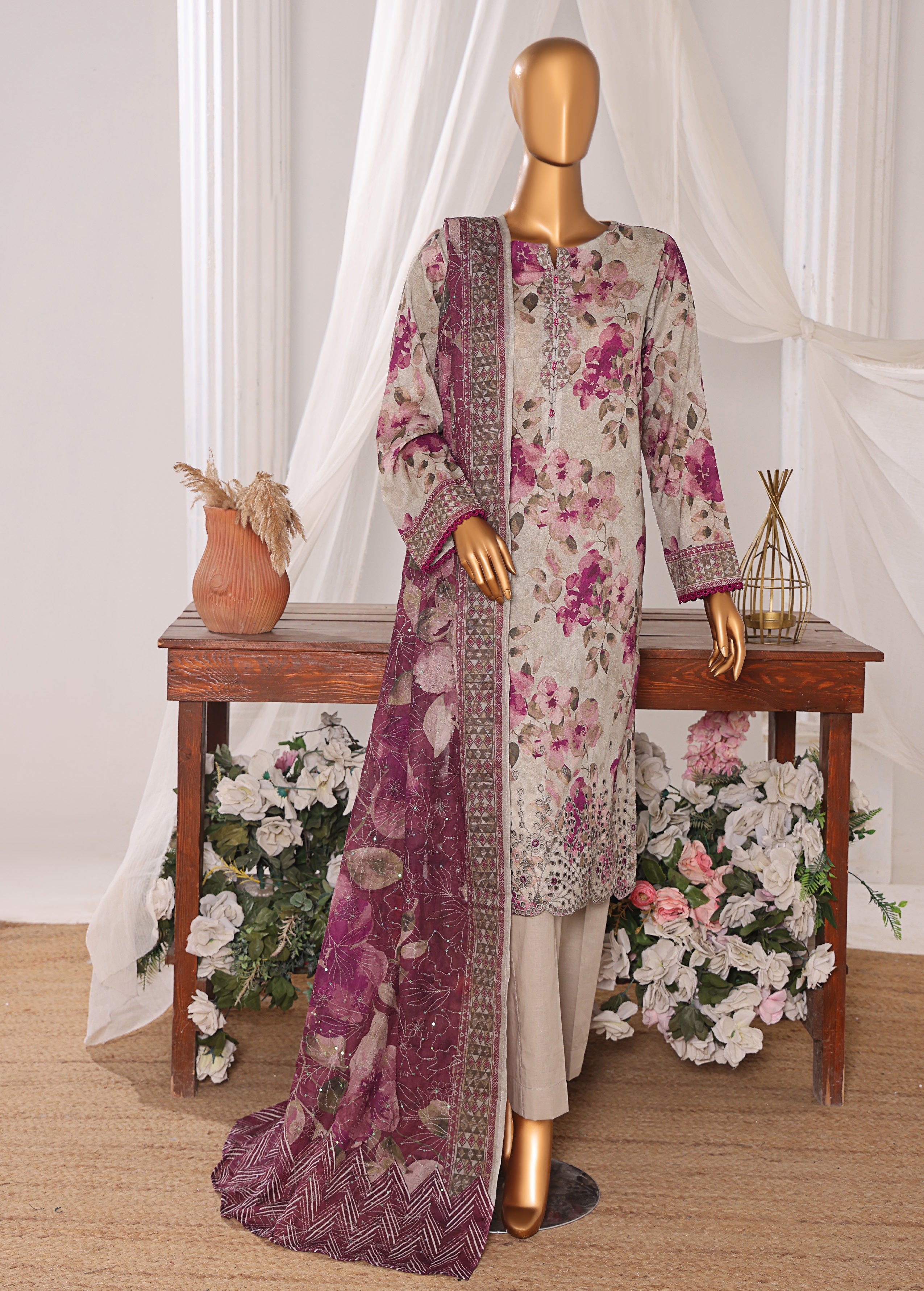 HZ Textile Unstitched Elite EMBROIDERED Collection'25 D-02