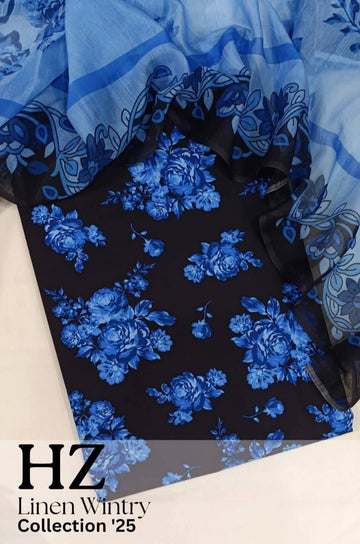 HZ Textile Unstitched Full Suit Linen Wintry Collection'25 D-01