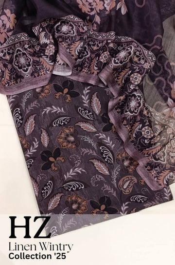HZ Textile Unstitched Full Suit Linen Wintry Collection'25 D-02