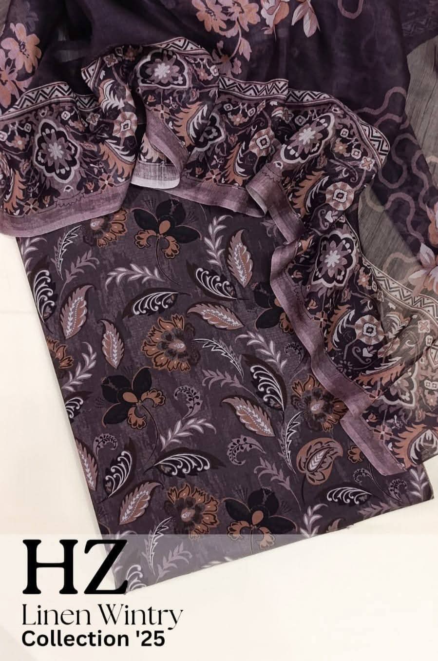 HZ Textile Unstitched Full Suit Linen Wintry Collection'25 D-02