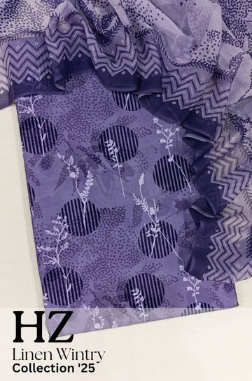 HZ Textile Unstitched Full Suit Linen Wintry Collection'25 D-03