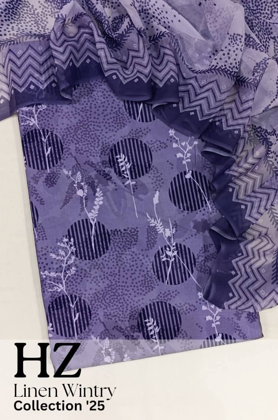 HZ Textile Unstitched Full Suit Linen Wintry Collection'25 D-03