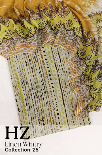 HZ Textile Unstitched Full Suit Linen Wintry Collection'25 D-13
