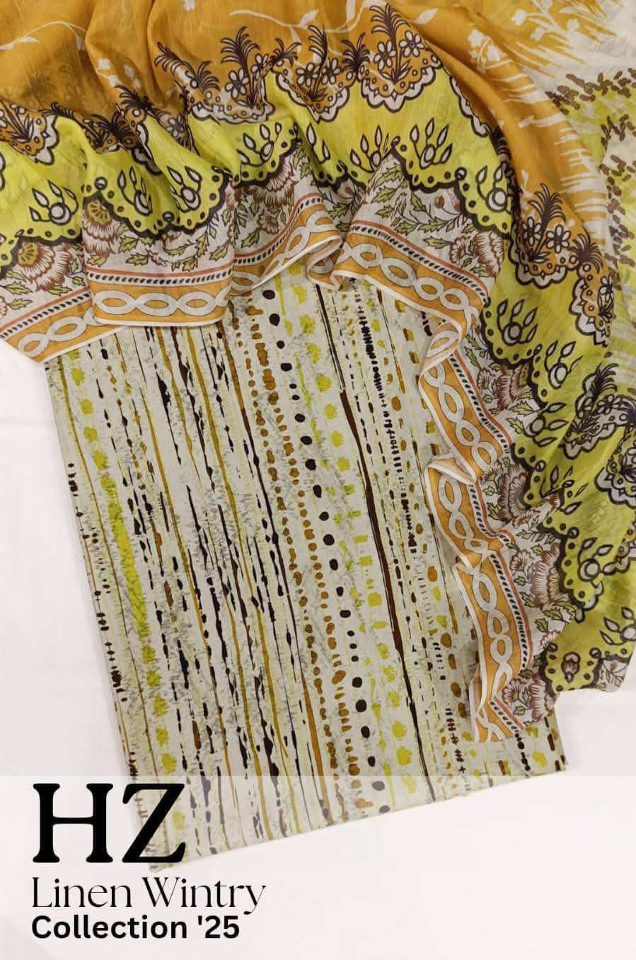 HZ Textile Unstitched Full Suit Linen Wintry Collection'25 D-13