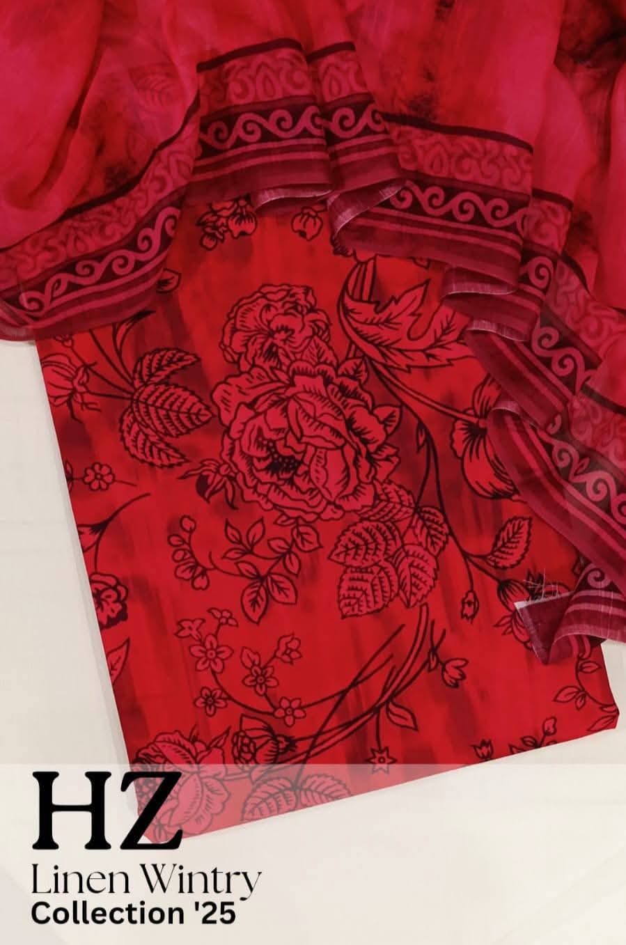 HZ Textile Unstitched Full Suit Linen Wintry Collection'25 D-11