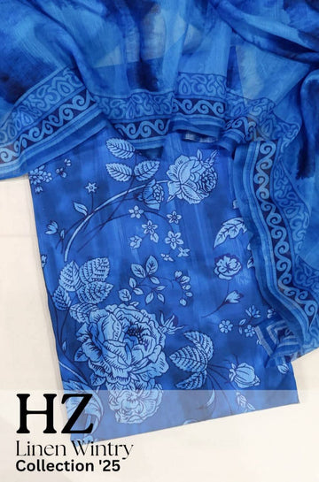 HZ Textile Unstitched Full Suit Linen Wintry Collection'25 D-06