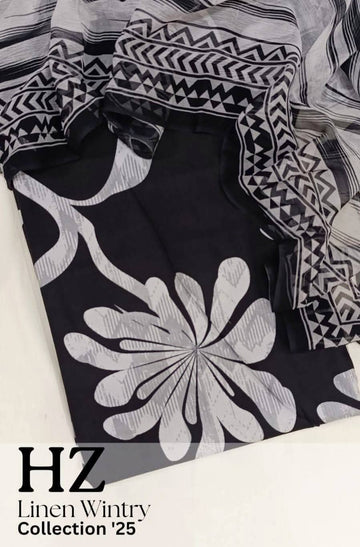 HZ Textile Unstitched Full Suit Linen Wintry Collection'25 D-08