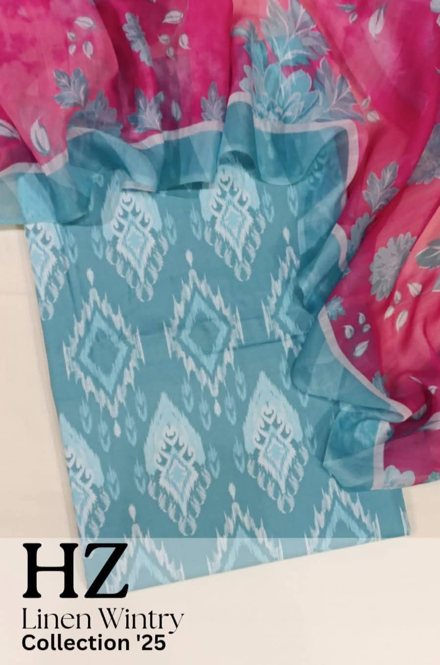 HZ Textile Unstitched Full Suit Linen Wintry Collection'25 D-07
