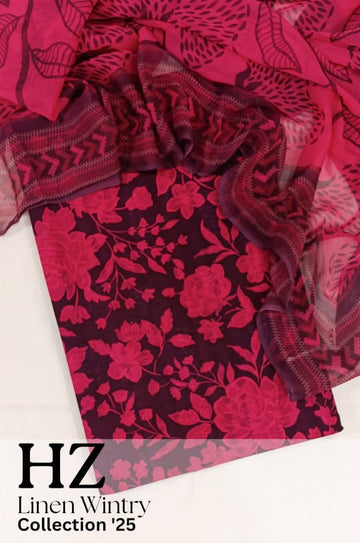 HZ Textile Unstitched Full Suit Linen Wintry Collection'25 D-10