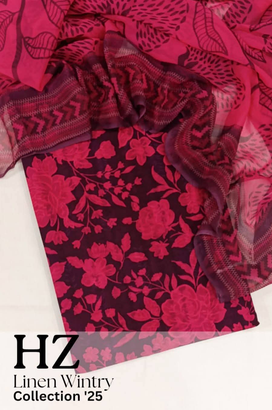 HZ Textile Unstitched Full Suit Linen Wintry Collection'25 D-10