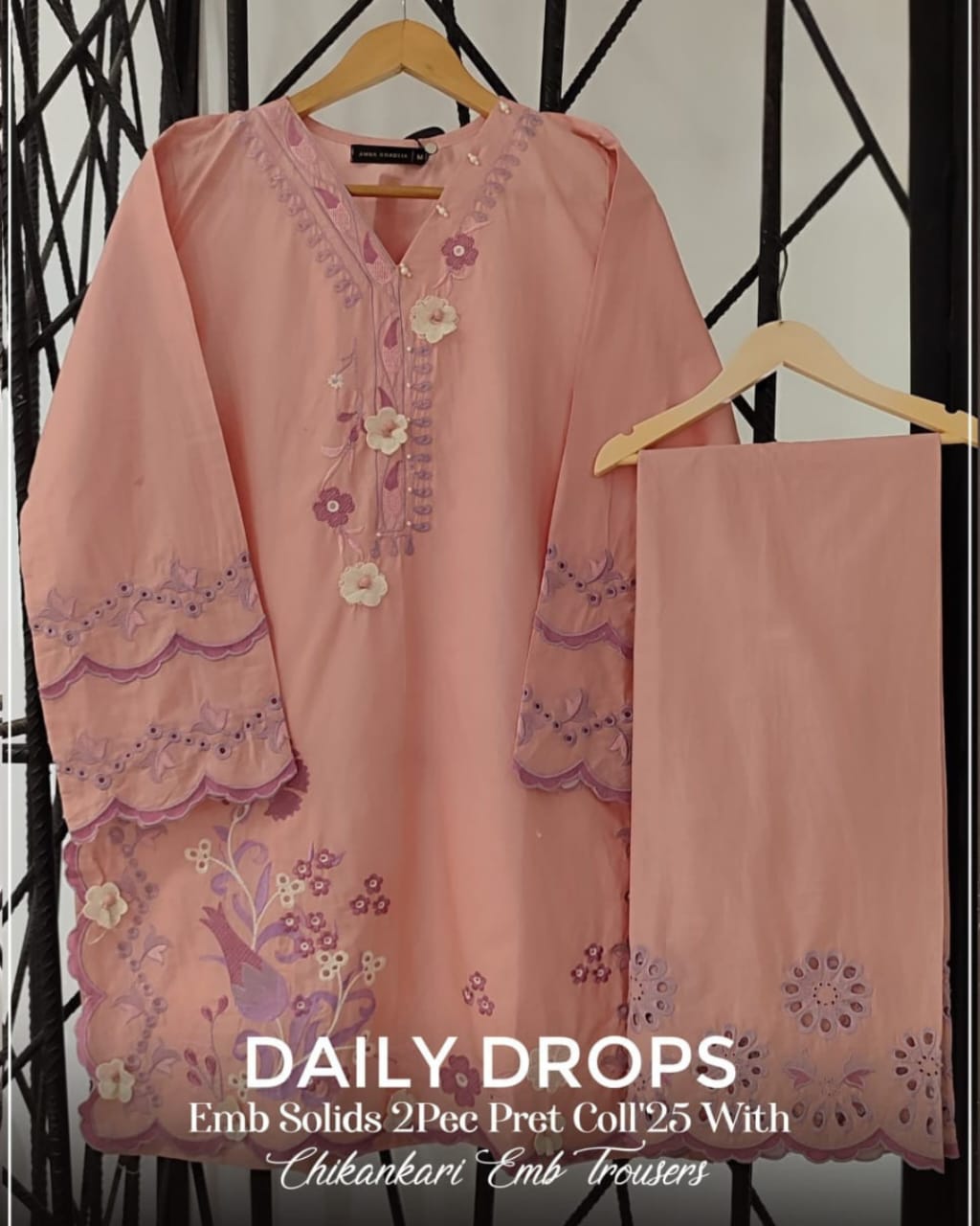 Ayesha Fabrics Present's RTW Daily Drop—Solid Cotton Shirt EMB with Cotton Trouser 2PC Collection 2025 D-04