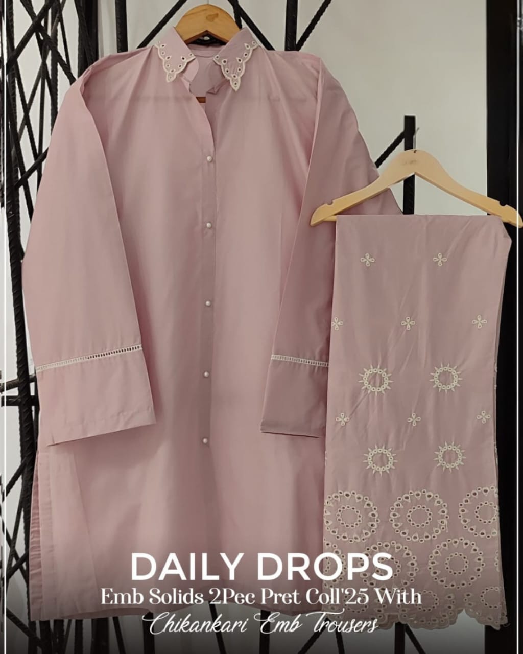 Ayesha Fabrics Present's RTW Daily Drop—Solid Cotton Shirt EMB with Cotton Trouser 2PC Collection 2025 D-01