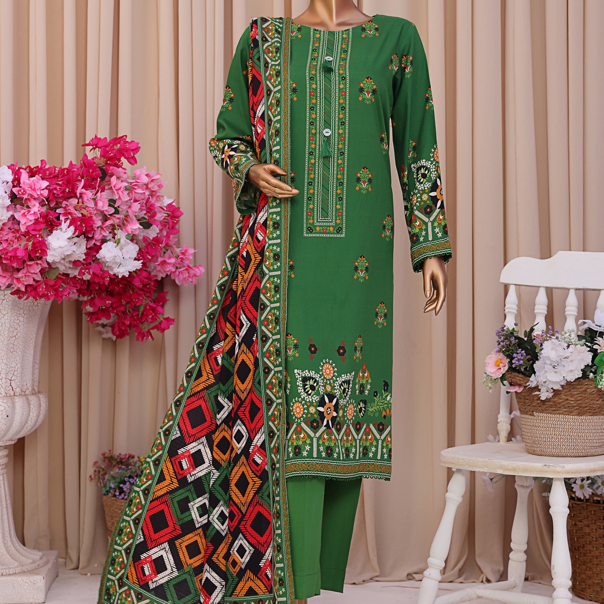 HZ LINEN SLUB WITH DOBBY SHAWL DUPATTA 3PIECE UNSTITCHED COLLECTION 2025 D-02