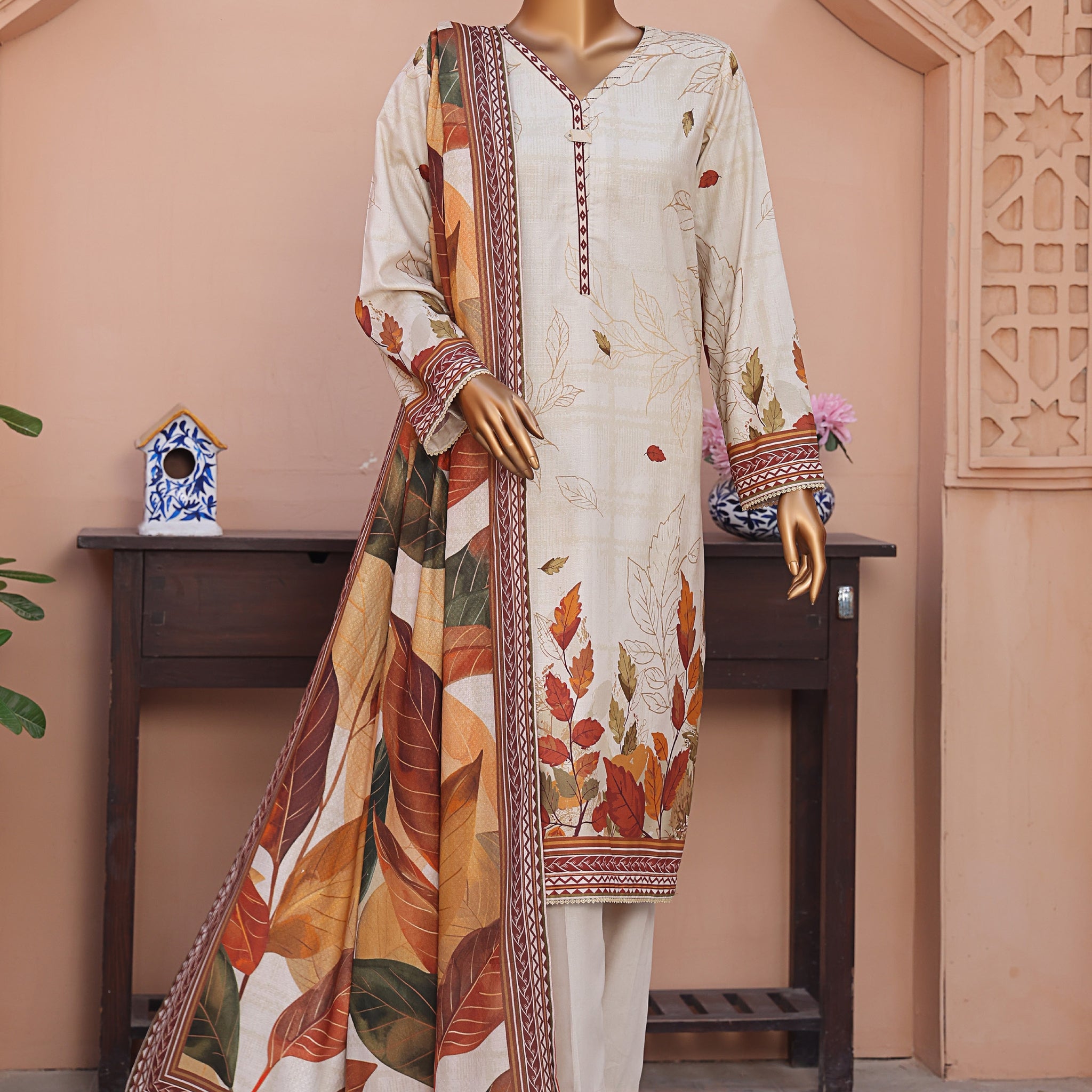 HZ LINEN SLUB WITH DOBBY SHAWL DUPATTA 3PIECE UNSTITCHED COLLECTION 2025 D-04