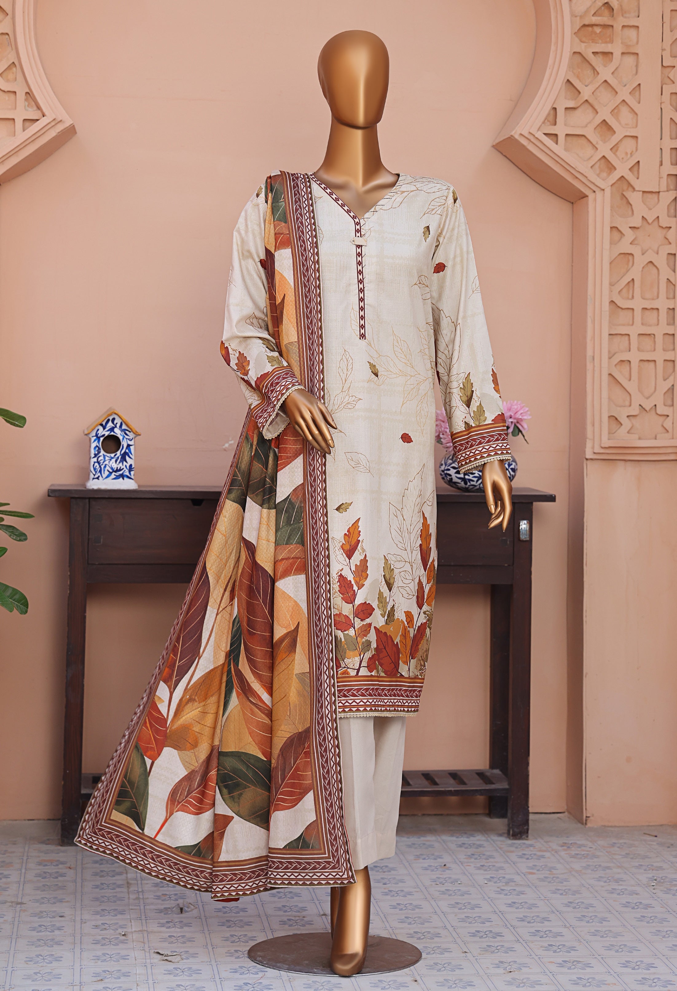 HZ LINEN SLUB WITH DOBBY SHAWL DUPATTA 3PIECE UNSTITCHED COLLECTION 2025 D-04