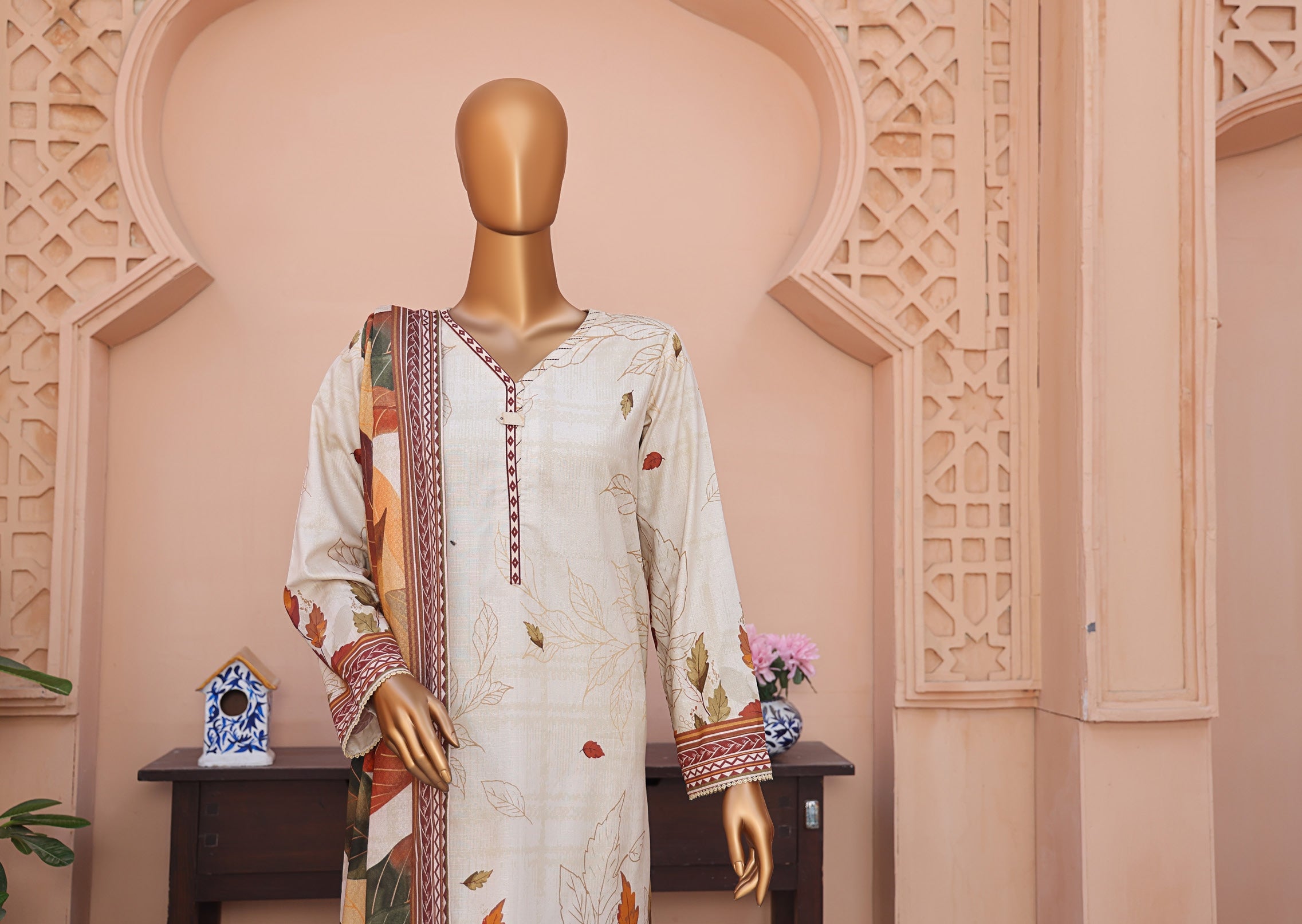 HZ LINEN SLUB WITH DOBBY SHAWL DUPATTA 3PIECE UNSTITCHED COLLECTION 2025 D-04