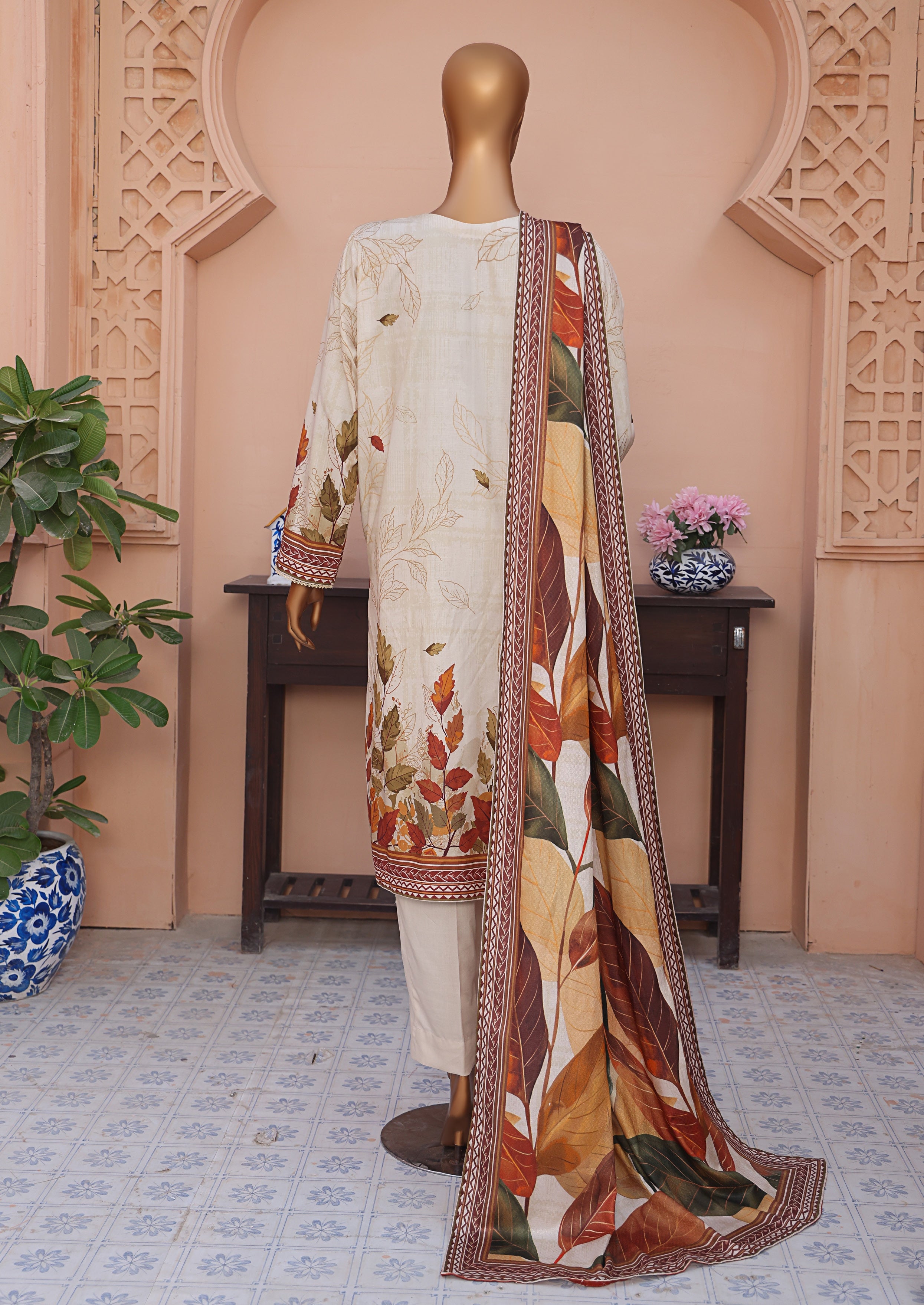 HZ LINEN SLUB WITH DOBBY SHAWL DUPATTA 3PIECE UNSTITCHED COLLECTION 2025 D-04