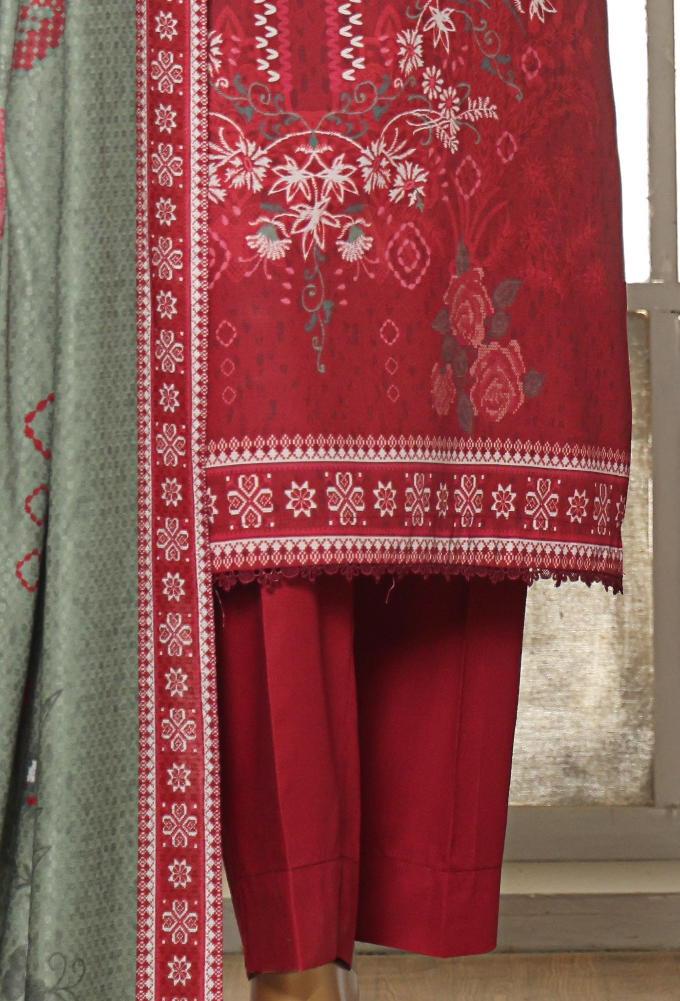 HZ LINEN SLUB WITH DOBBY SHAWL DUPATTA 3PIECE UNSTITCHED COLLECTION 2025 D-10