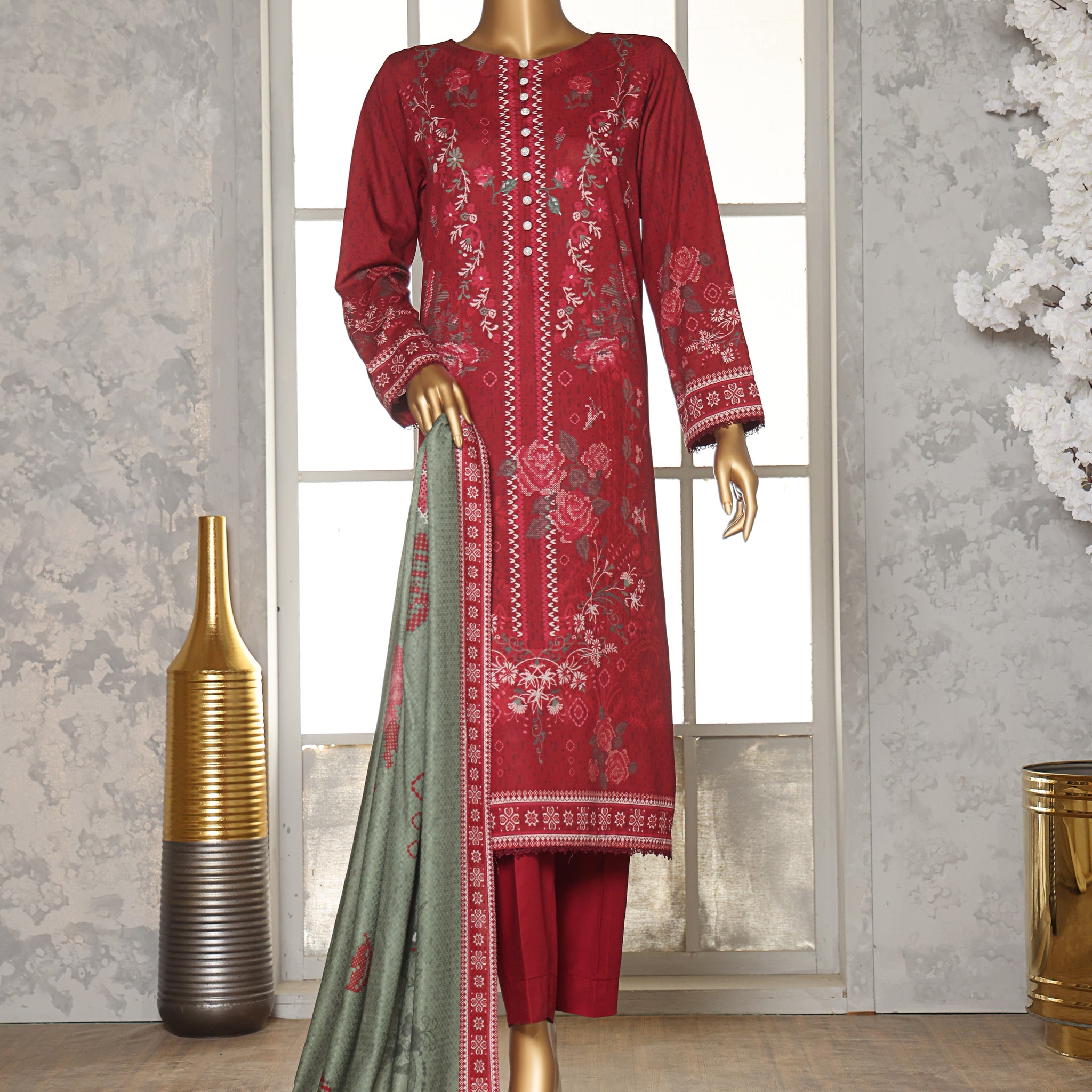 HZ LINEN SLUB WITH DOBBY SHAWL DUPATTA 3PIECE UNSTITCHED COLLECTION 2025 D-10