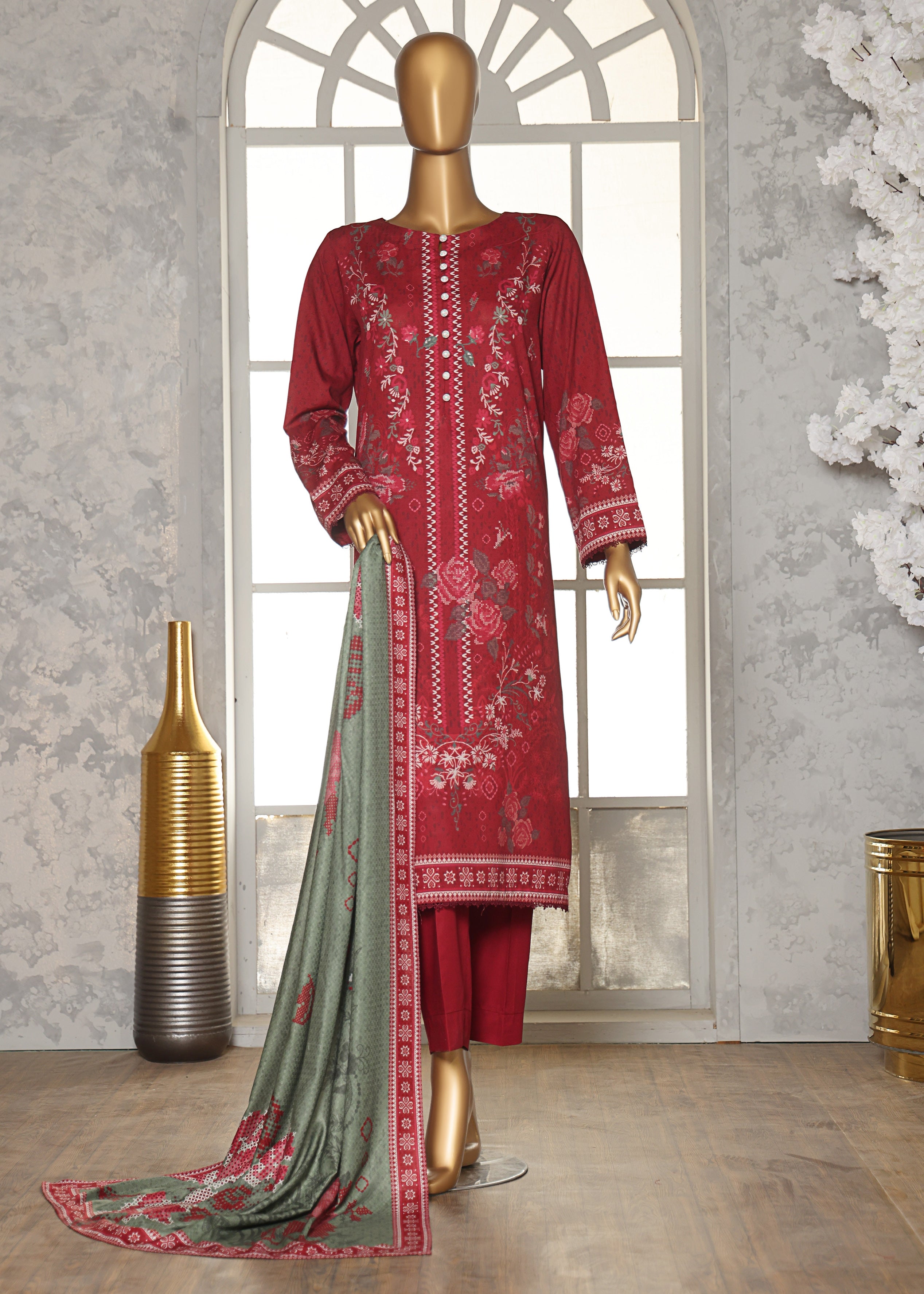 HZ LINEN SLUB WITH DOBBY SHAWL DUPATTA 3PIECE UNSTITCHED COLLECTION 2025 D-10