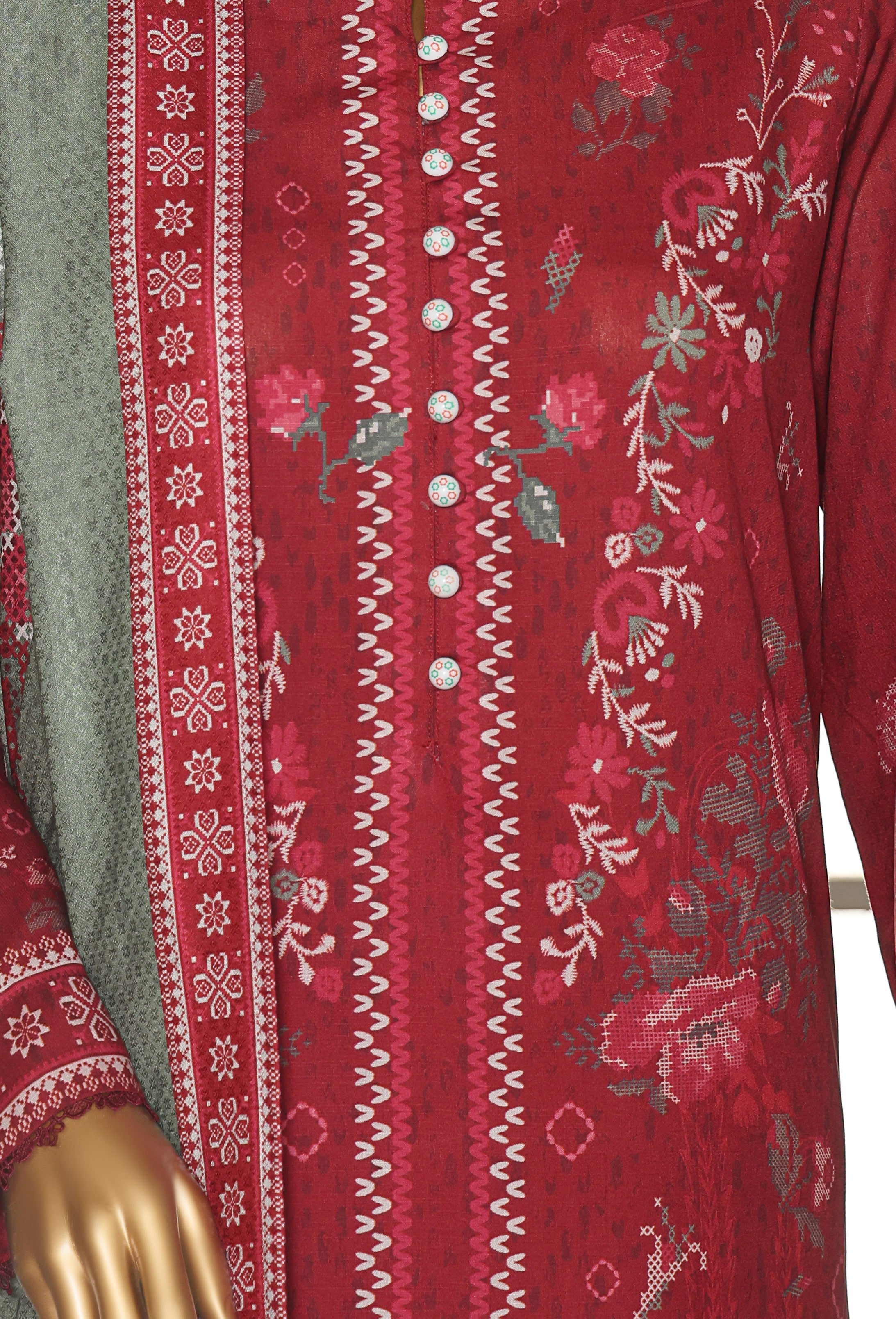 HZ LINEN SLUB WITH DOBBY SHAWL DUPATTA 3PIECE UNSTITCHED COLLECTION 2025 D-10