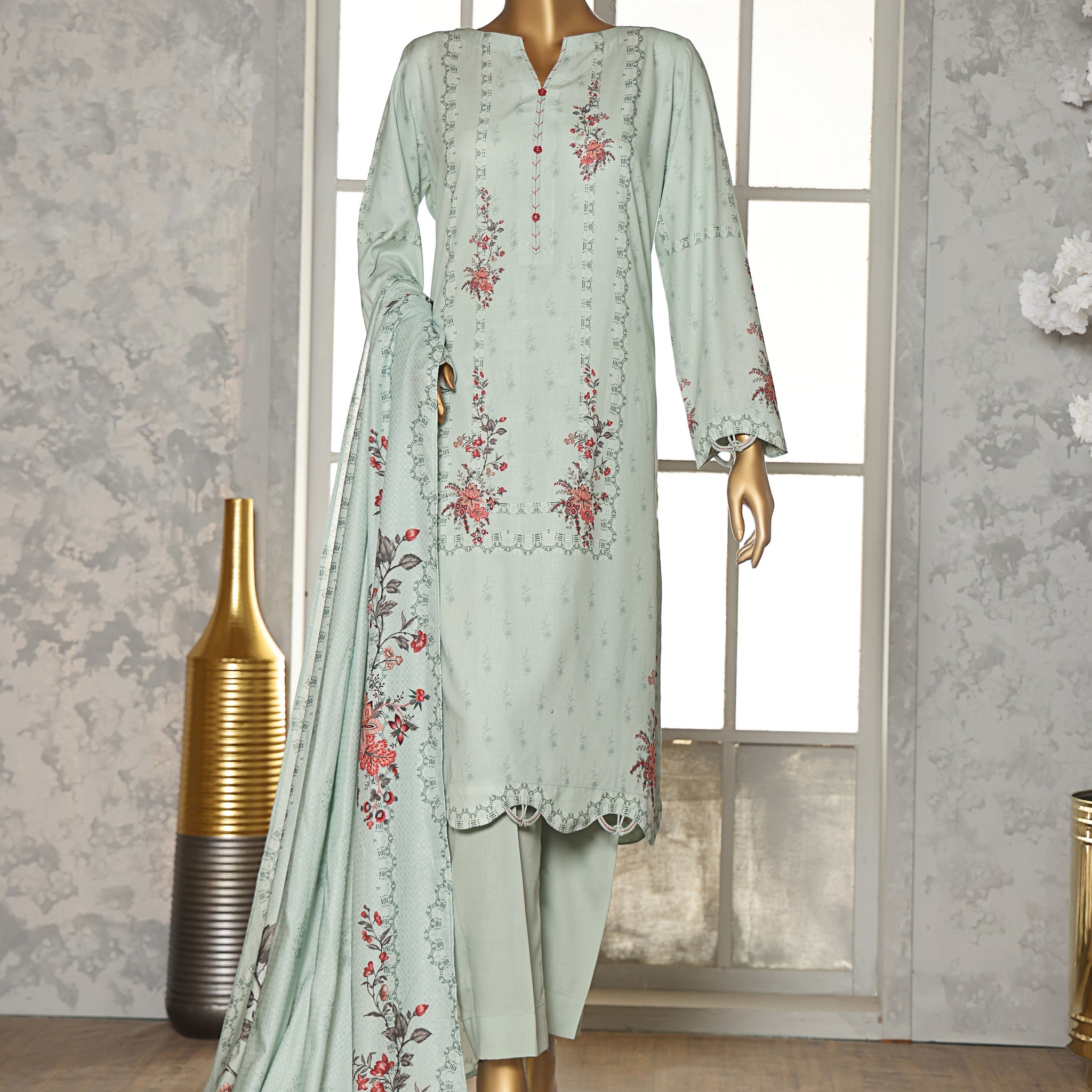 HZ LINEN SLUB WITH DOBBY SHAWL DUPATTA 3PIECE UNSTITCHED COLLECTION 2025 D-05