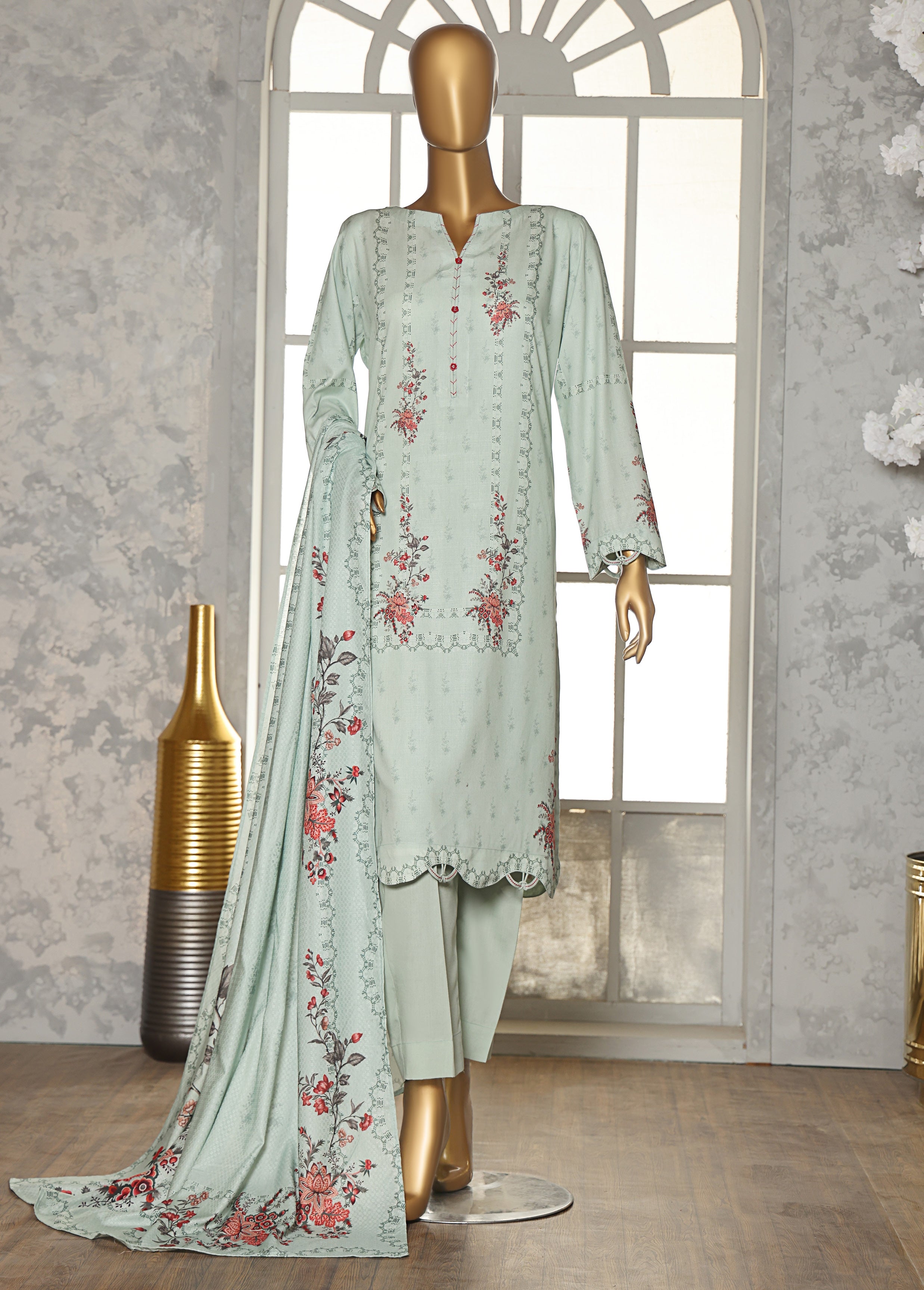 HZ LINEN SLUB WITH DOBBY SHAWL DUPATTA 3PIECE UNSTITCHED COLLECTION 2025 D-05