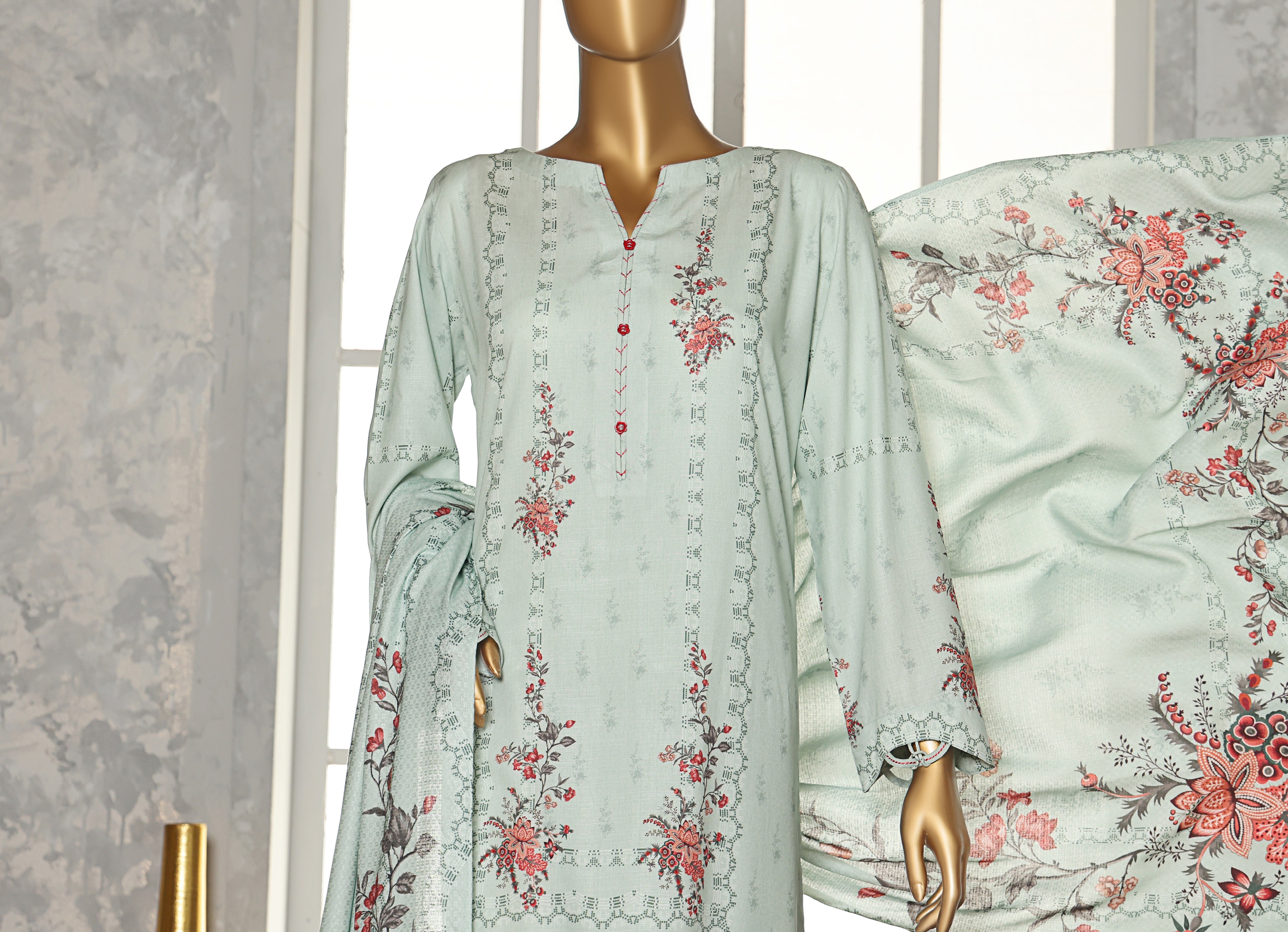 HZ LINEN SLUB WITH DOBBY SHAWL DUPATTA 3PIECE UNSTITCHED COLLECTION 2025 D-05