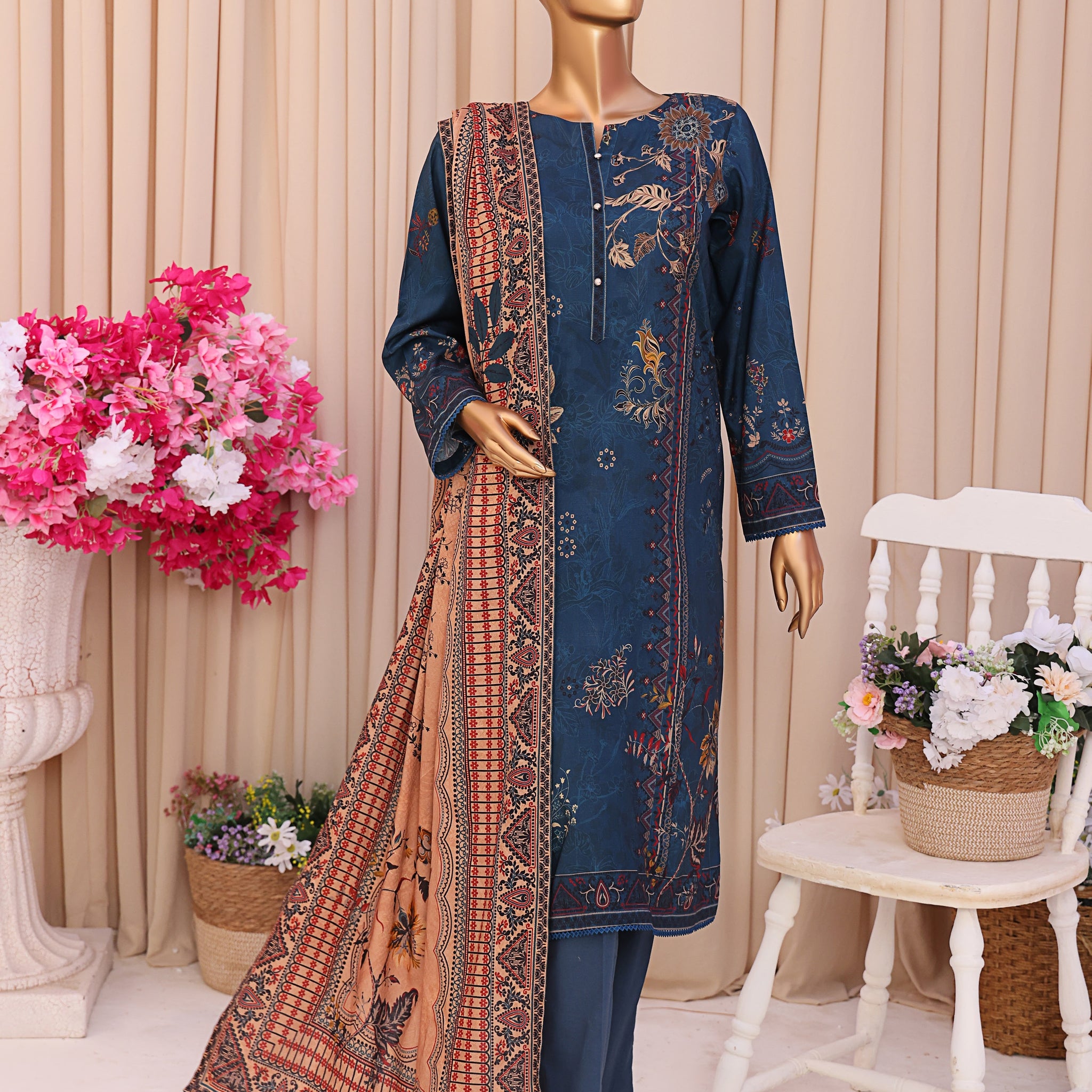 HZ LINEN SLUB WITH DOBBY SHAWL DUPATTA 3PIECE UNSTITCHED COLLECTION 2025 D-03