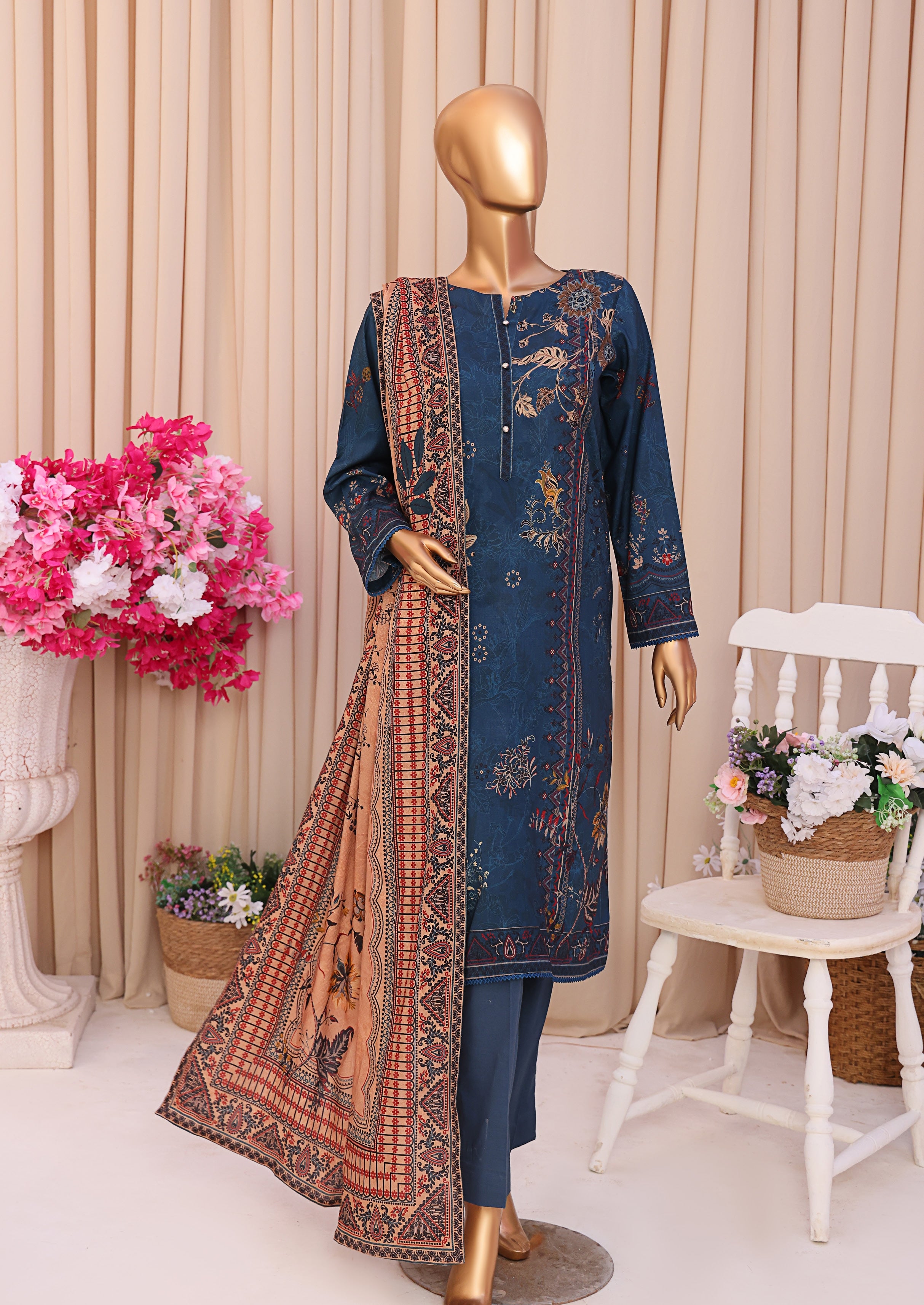HZ LINEN SLUB WITH DOBBY SHAWL DUPATTA 3PIECE UNSTITCHED COLLECTION 2025 D-03