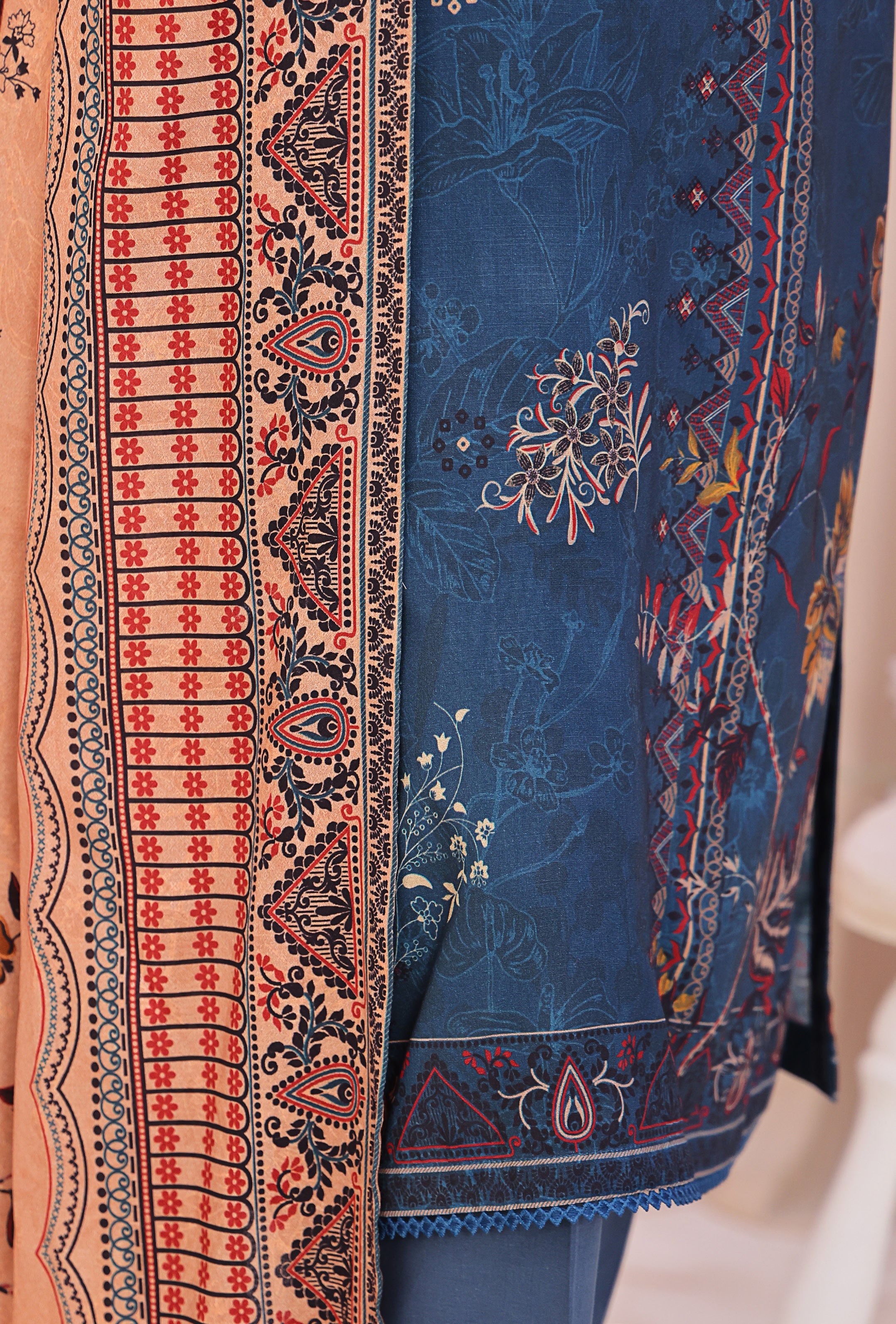 HZ LINEN SLUB WITH DOBBY SHAWL DUPATTA 3PIECE UNSTITCHED COLLECTION 2025 D-03