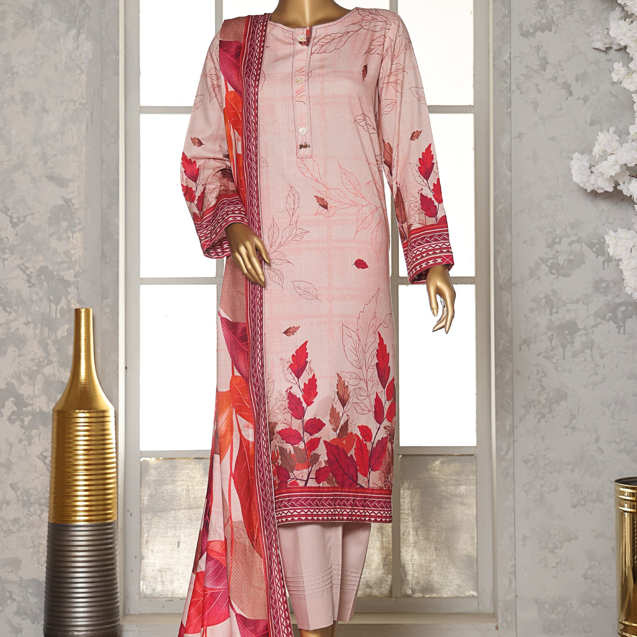 HZ LINEN SLUB WITH DOBBY SHAWL DUPATTA 3PIECE UNSTITCHED COLLECTION 2025 D-06