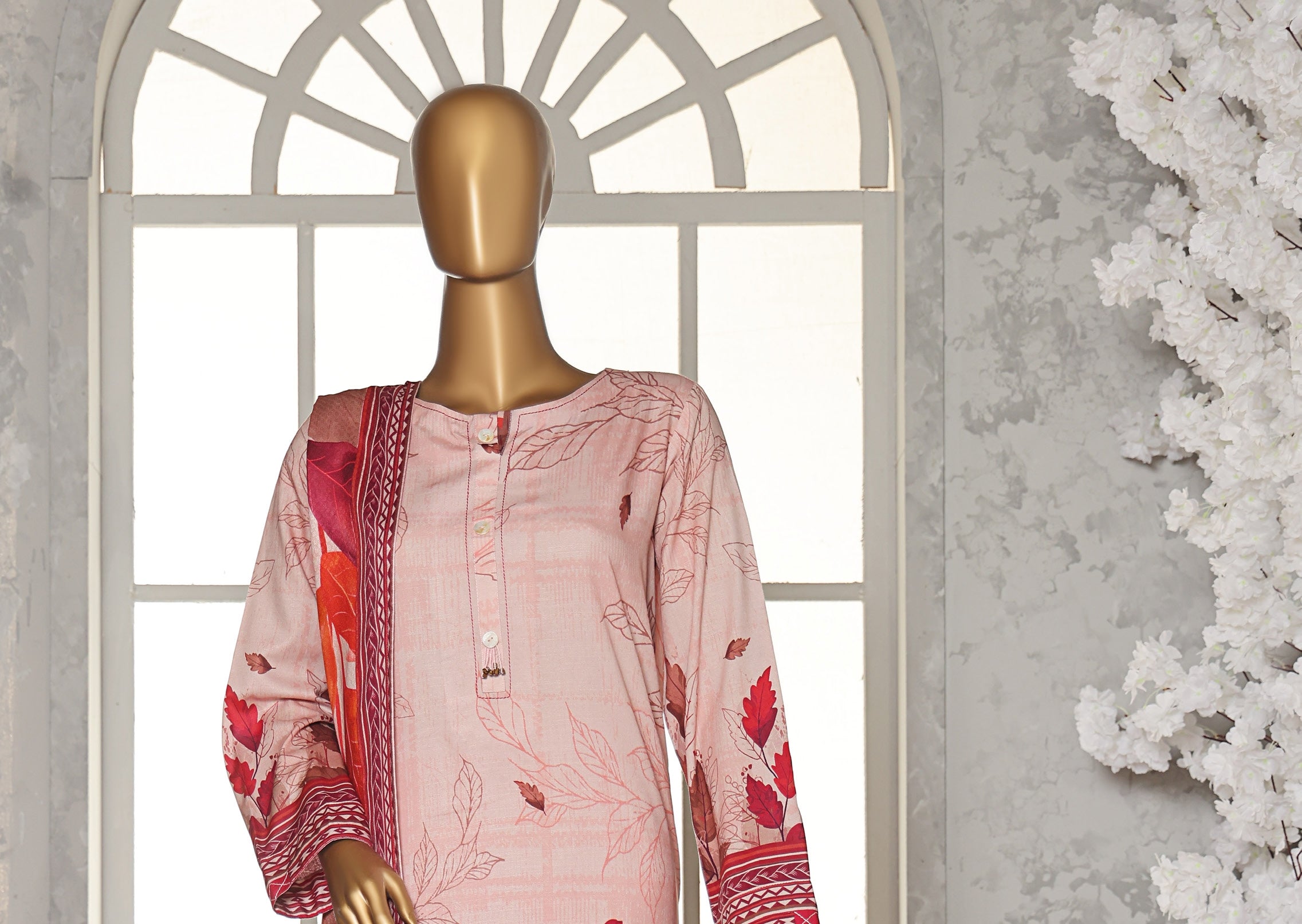 HZ LINEN SLUB WITH DOBBY SHAWL DUPATTA 3PIECE UNSTITCHED COLLECTION 2025 D-06