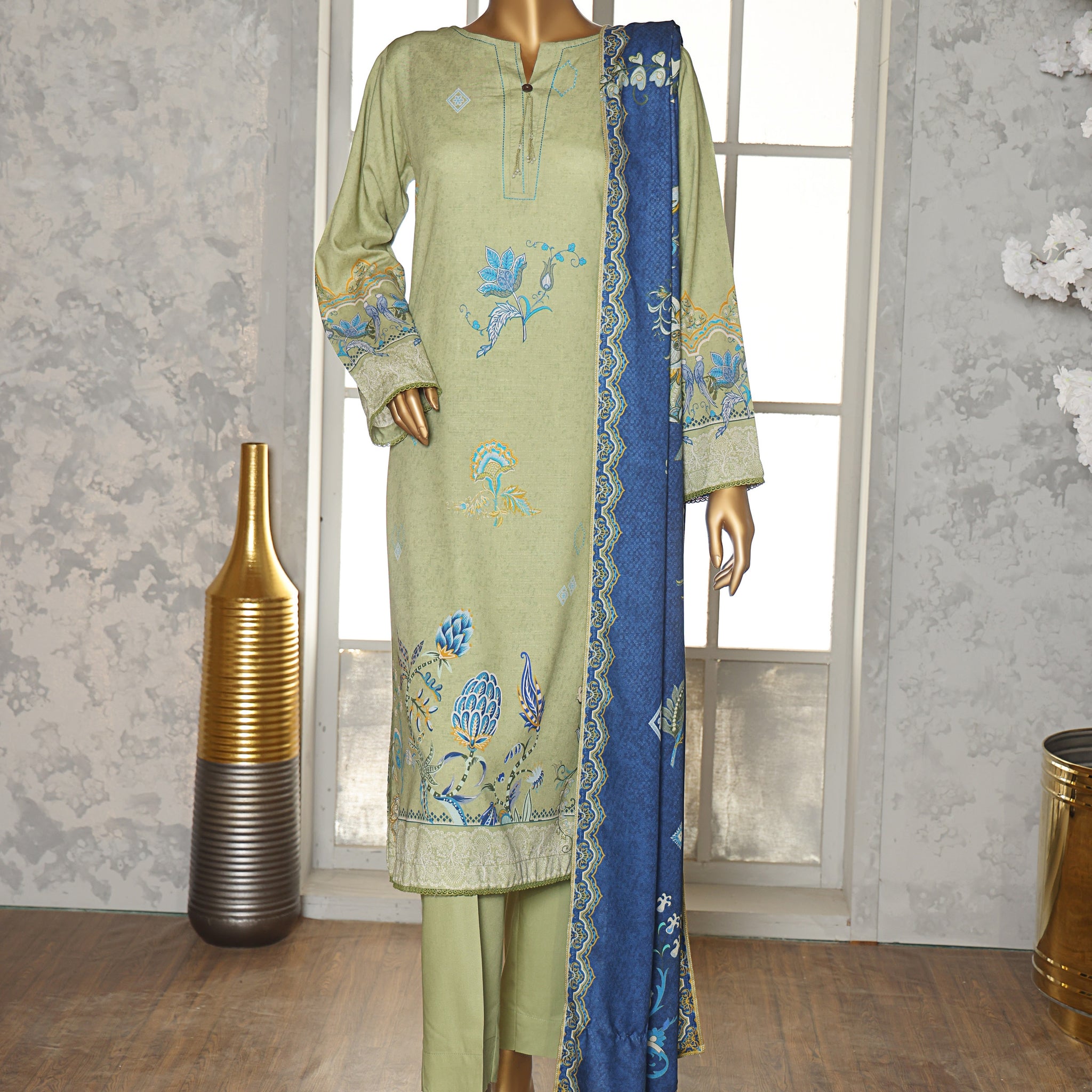 HZ LINEN SLUB WITH DOBBY SHAWL DUPATTA 3PIECE UNSTITCHED COLLECTION 2025 D-07
