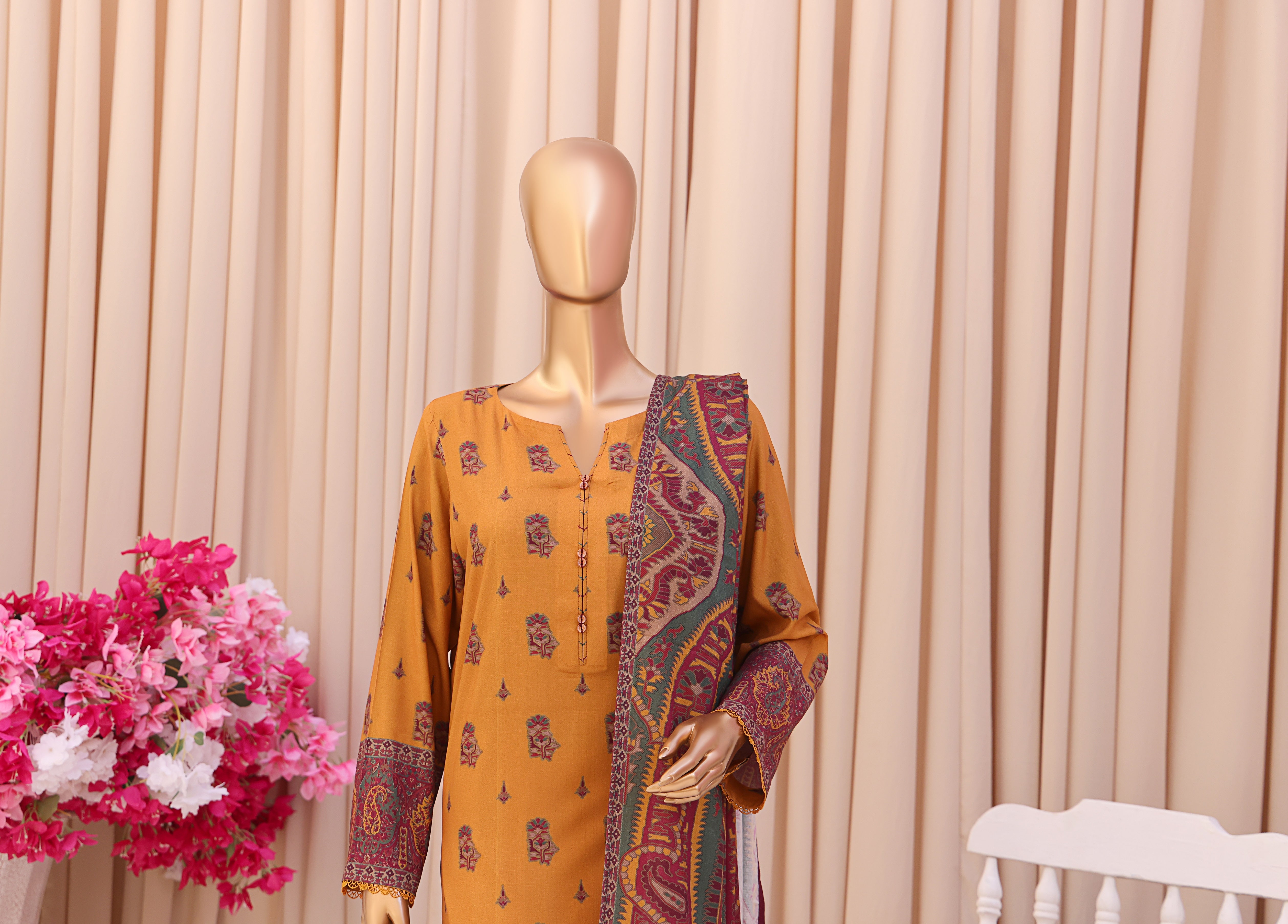 HZ LINEN SLUB WITH DOBBY SHAWL DUPATTA 3PIECE UNSTITCHED COLLECTION 2025 D-08