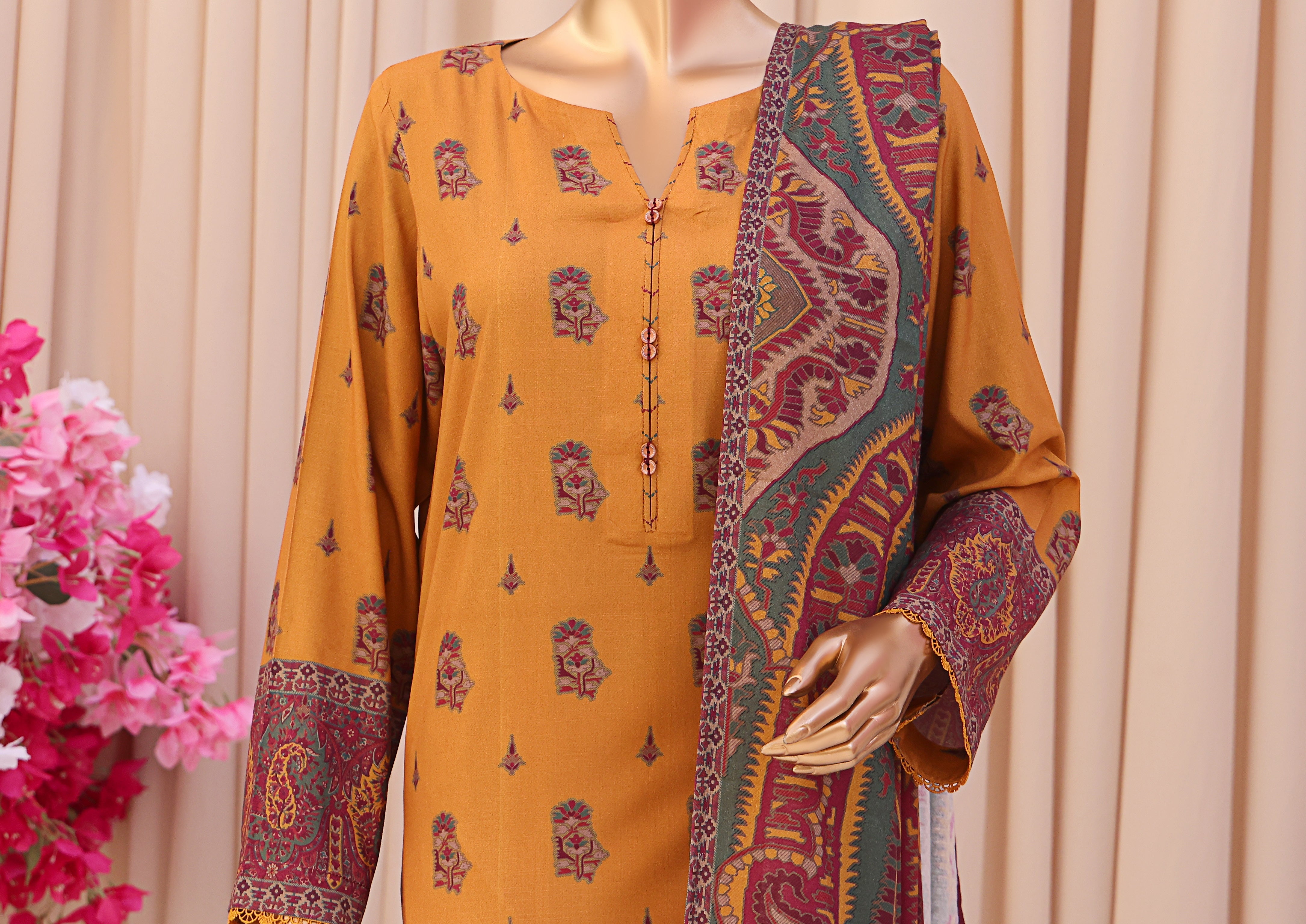 HZ LINEN SLUB WITH DOBBY SHAWL DUPATTA 3PIECE UNSTITCHED COLLECTION 2025 D-08