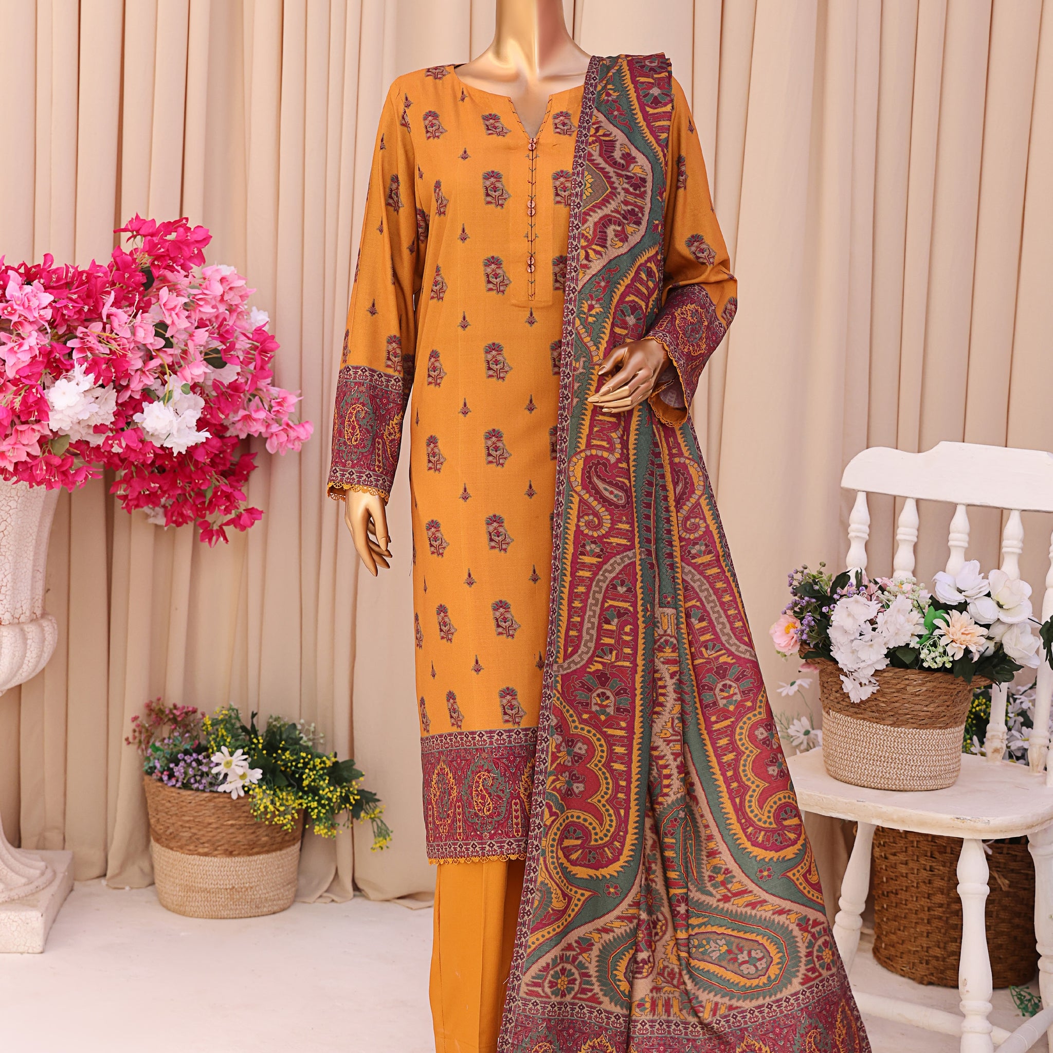 HZ LINEN SLUB WITH DOBBY SHAWL DUPATTA 3PIECE UNSTITCHED COLLECTION 2025 D-08