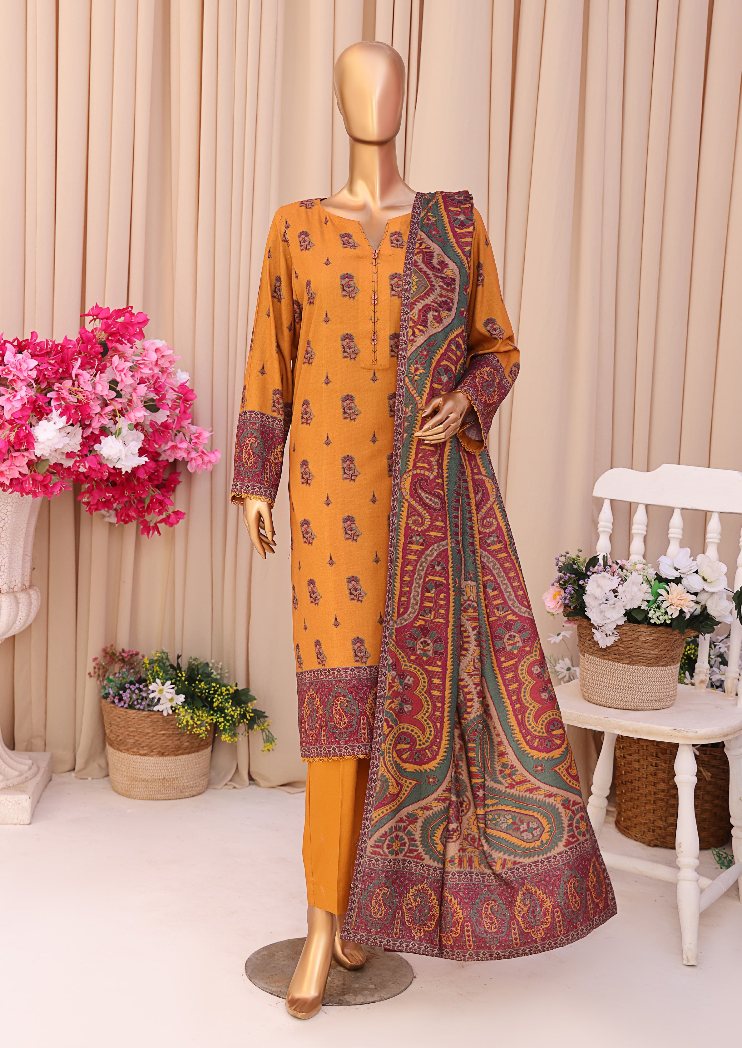 HZ LINEN SLUB WITH DOBBY SHAWL DUPATTA 3PIECE UNSTITCHED COLLECTION 2025 D-08