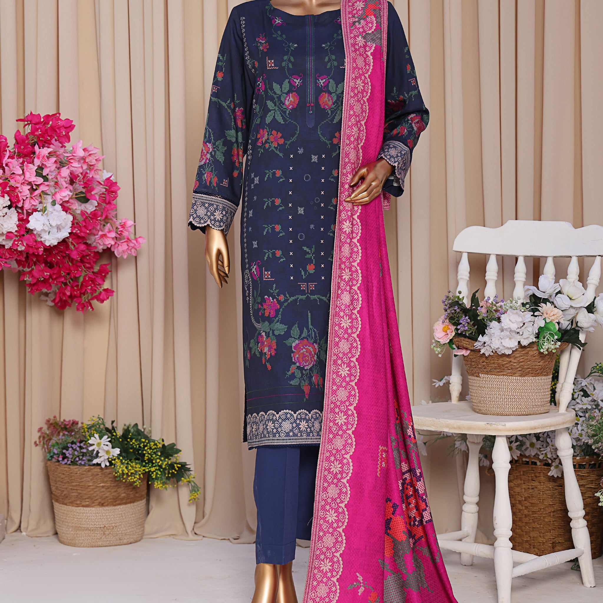 HZ LINEN SLUB WITH DOBBY SHAWL DUPATTA 3PIECE UNSTITCHED COLLECTION 2025 D-09
