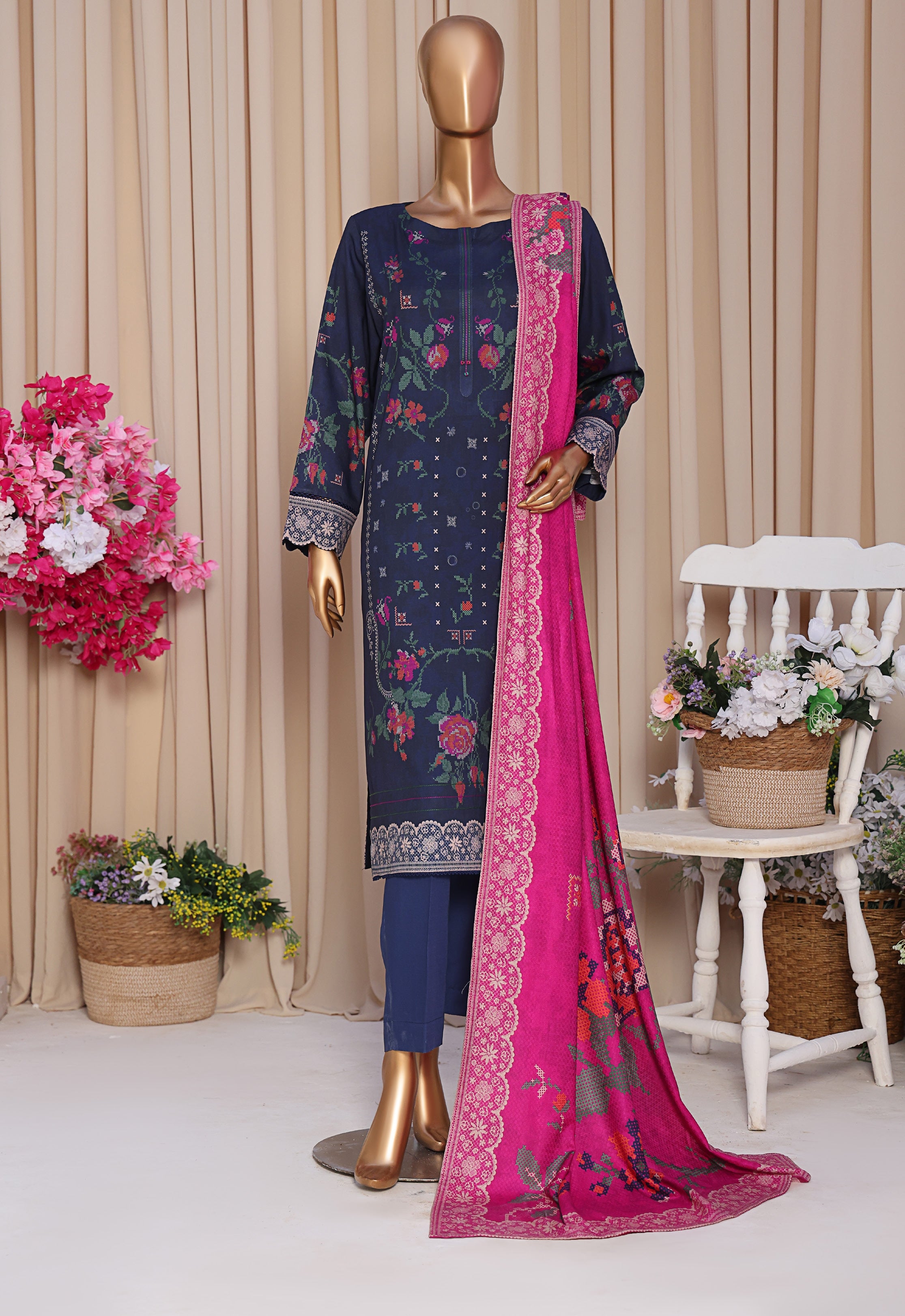 HZ LINEN SLUB WITH DOBBY SHAWL DUPATTA 3PIECE UNSTITCHED COLLECTION 2025 D-09