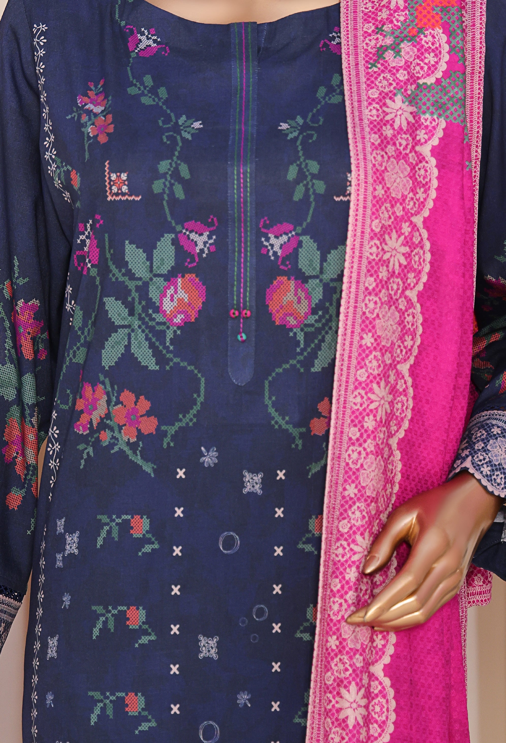 HZ LINEN SLUB WITH DOBBY SHAWL DUPATTA 3PIECE UNSTITCHED COLLECTION 2025 D-09