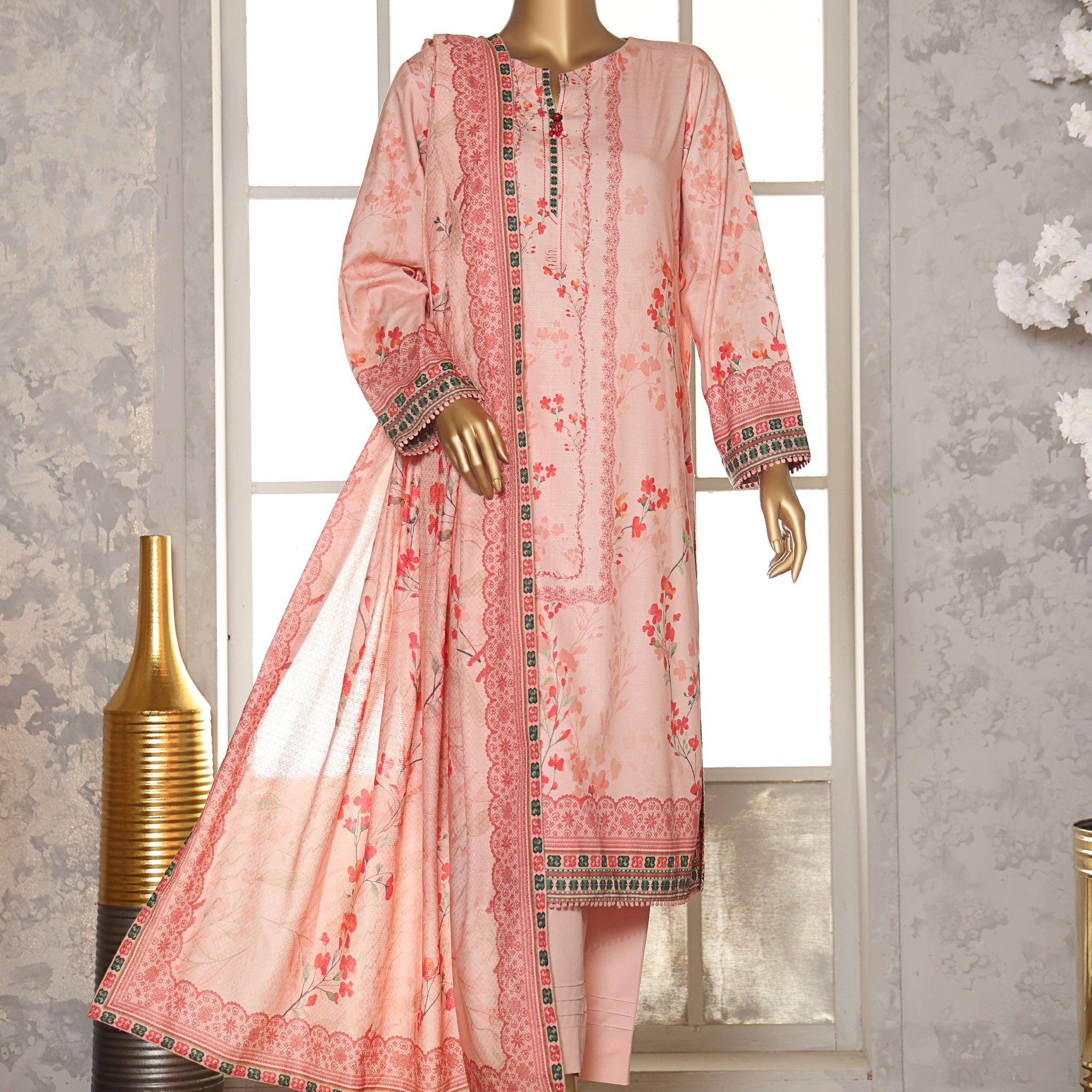 HZ LINEN SLUB WITH DOBBY SHAWL DUPATTA 3PIECE UNSTITCHED COLLECTION 2025 D-01