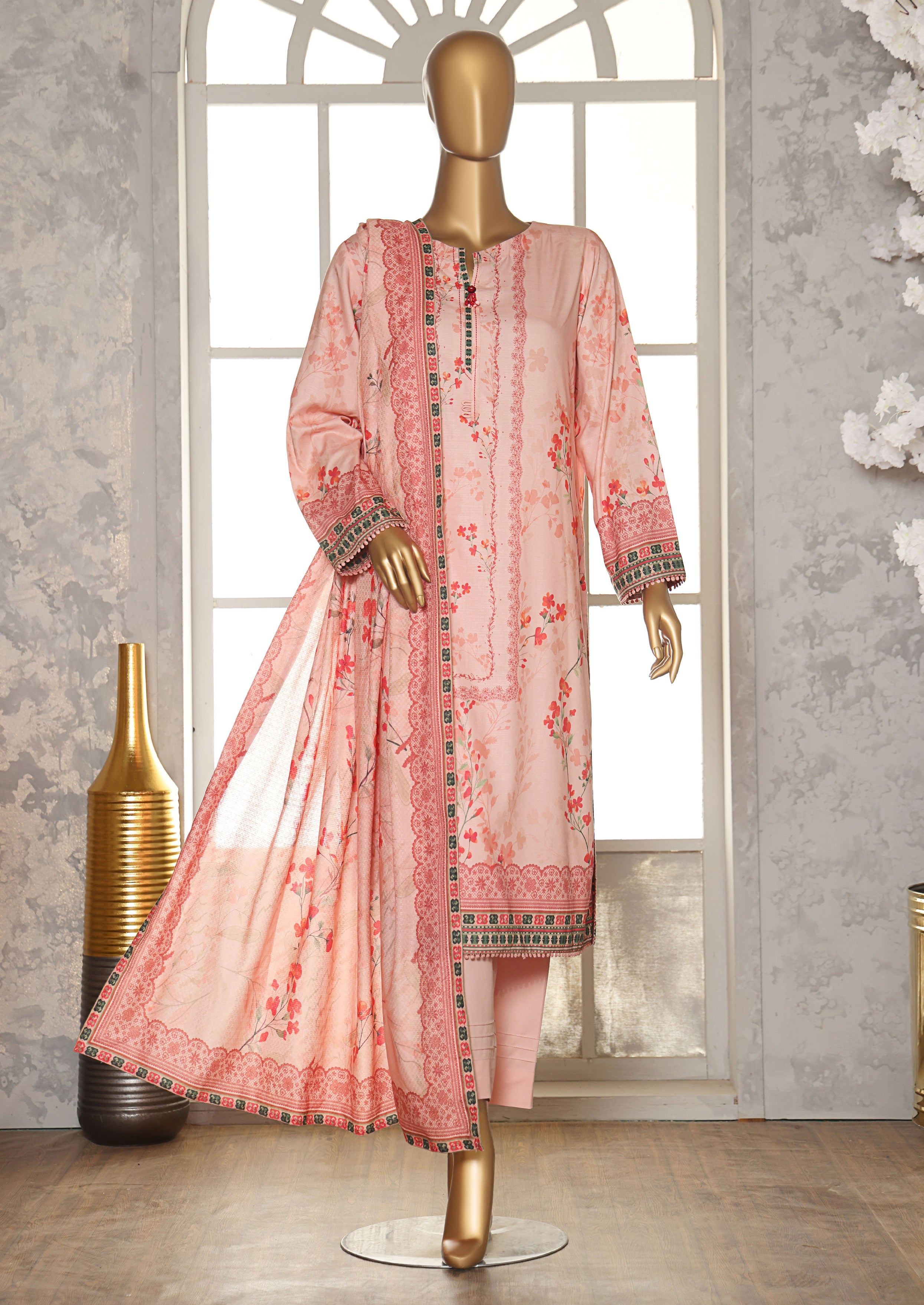 HZ LINEN SLUB WITH DOBBY SHAWL DUPATTA 3PIECE UNSTITCHED COLLECTION 2025 D-01