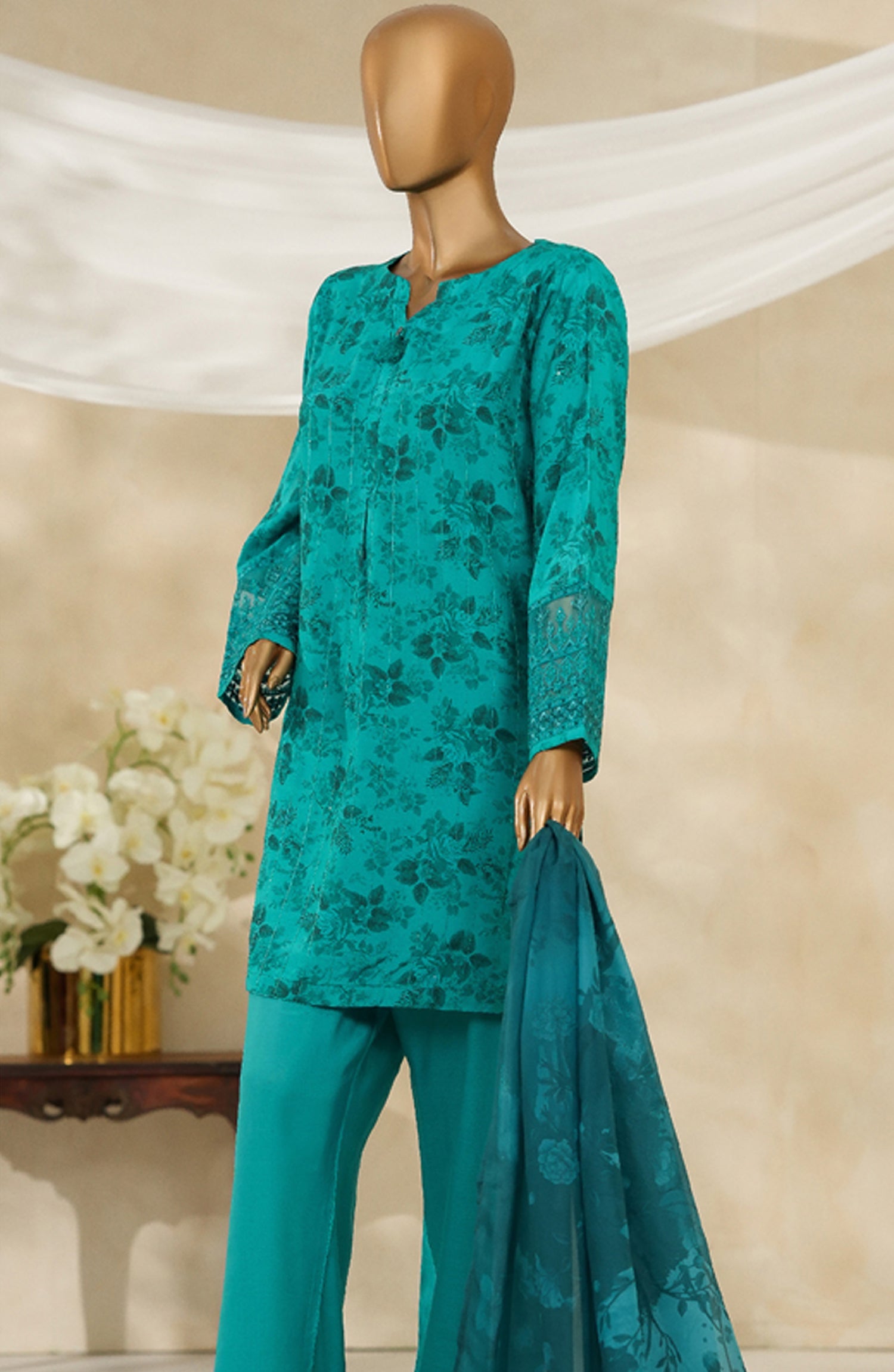 HZ Textile Ready to Wear MAJESTIC EMBROIDERED SILK 3PC Collection 2025 D-02