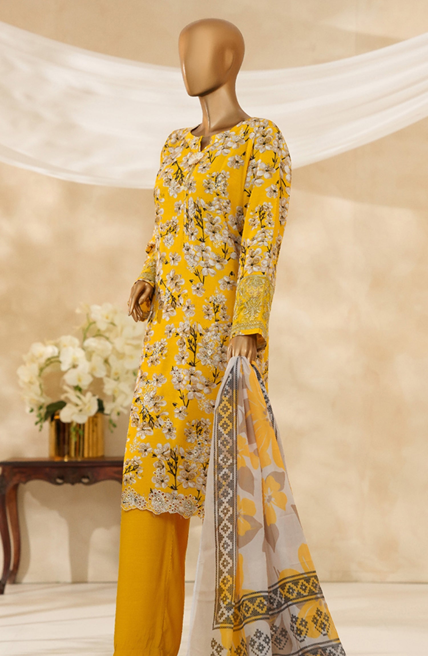 HZ Textile Ready to Wear MAJESTIC EMBROIDERED SILK 3PC Collection 2025 D-03