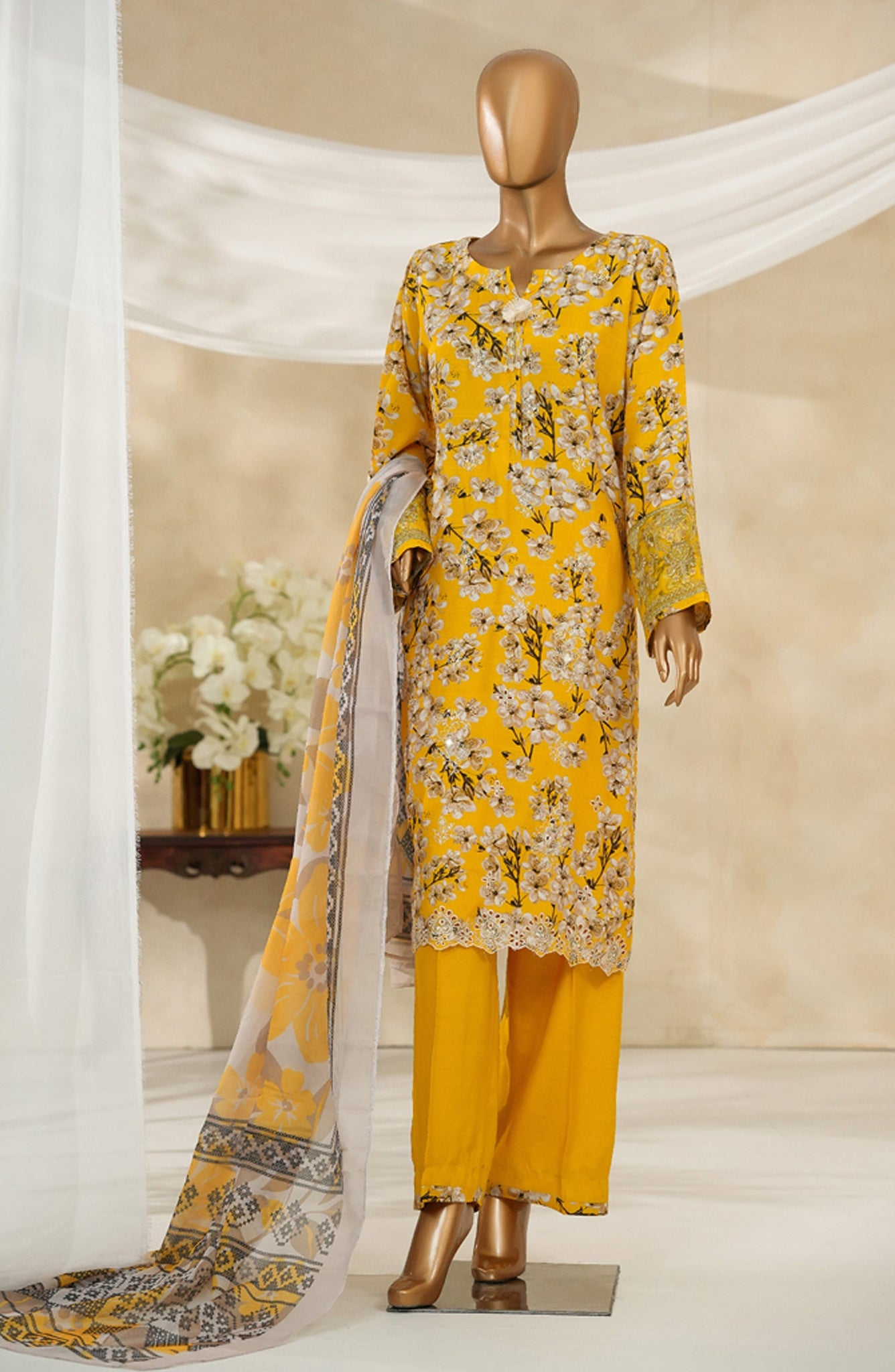 HZ Textile Ready to Wear MAJESTIC EMBROIDERED SILK 3PC Collection 2025 D-03