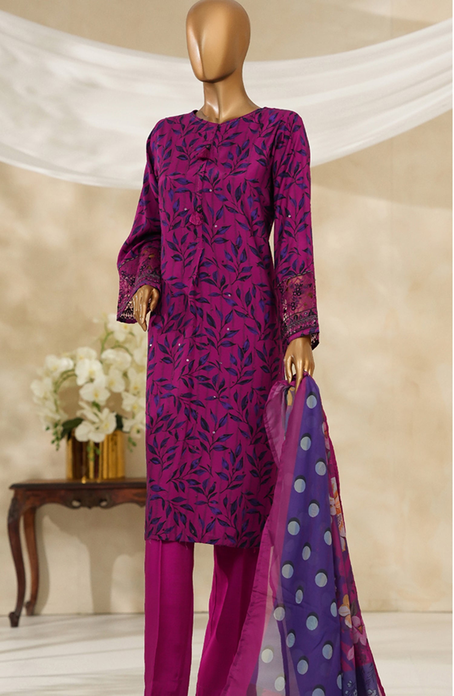 HZ Textile Ready to Wear MAJESTIC EMBROIDERED SILK 3PC Collection 2025 D-05