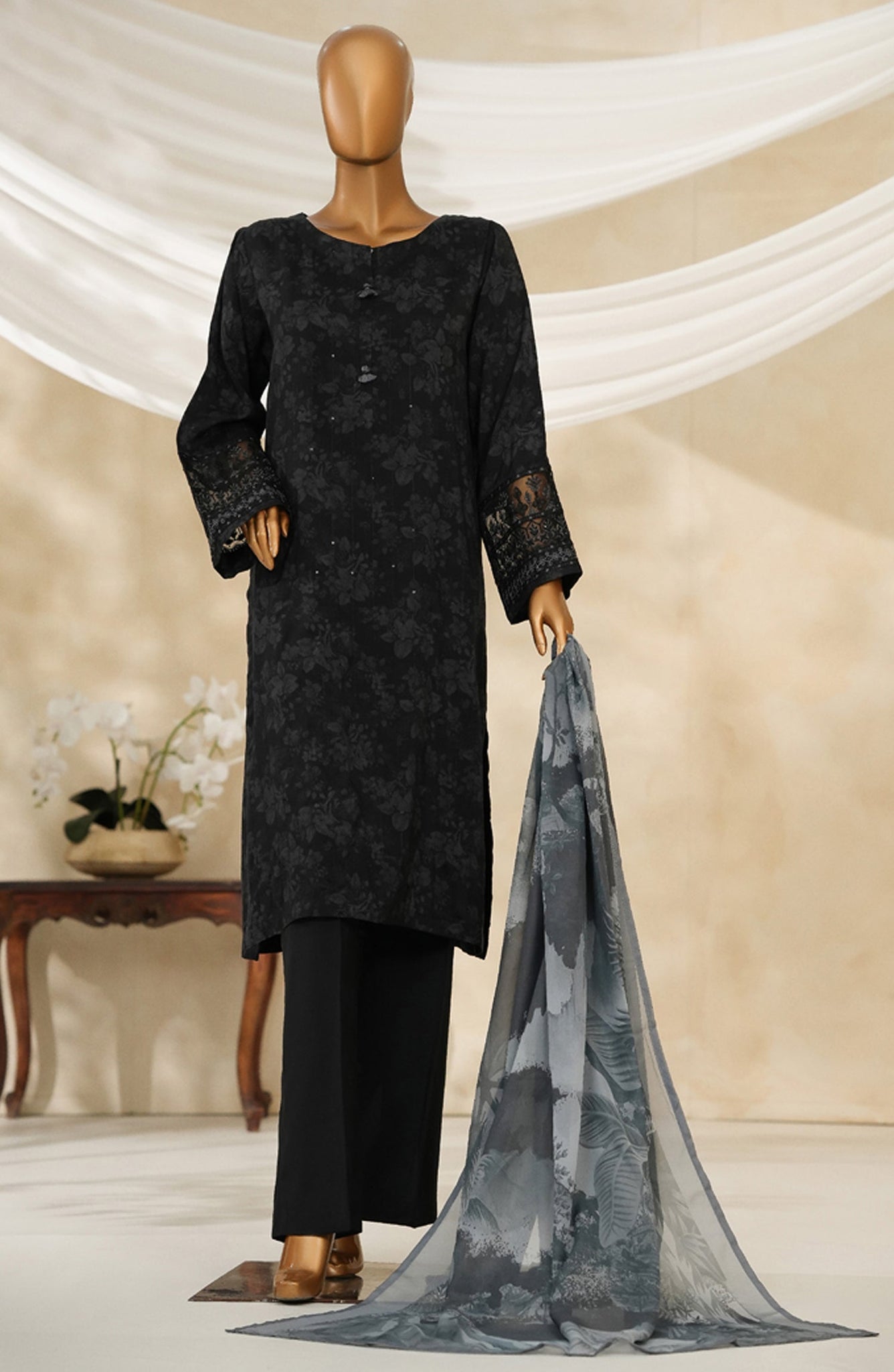 HZ Textile Ready to Wear MAJESTIC EMBROIDERED SILK 3PC Collection 2025 D-06