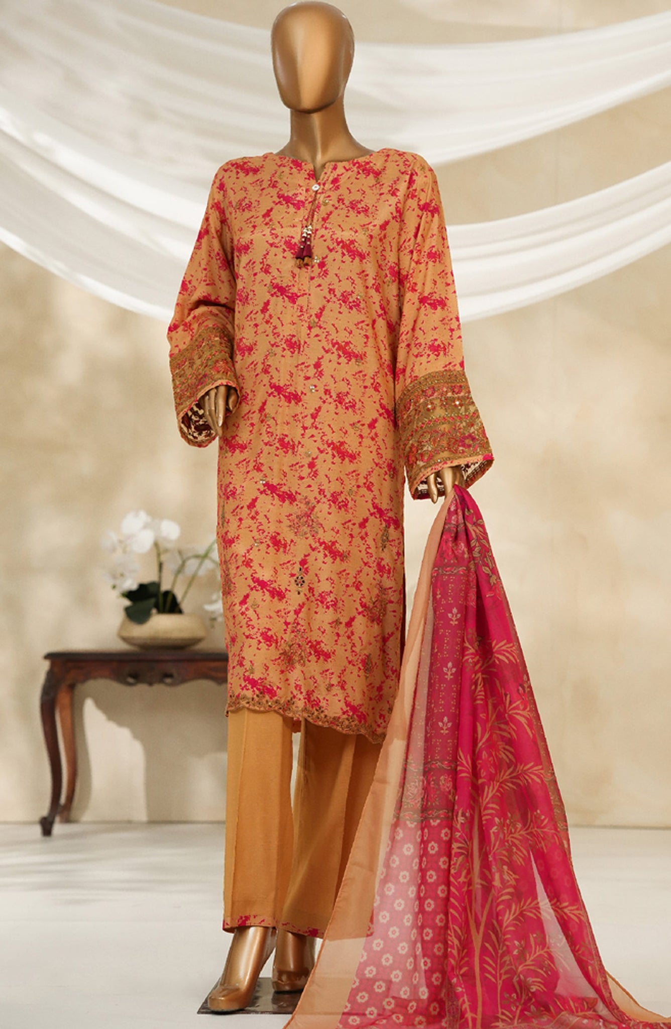 HZ Textile Ready to Wear MAJESTIC EMBROIDERED SILK 3PC Collection 2025 D-07